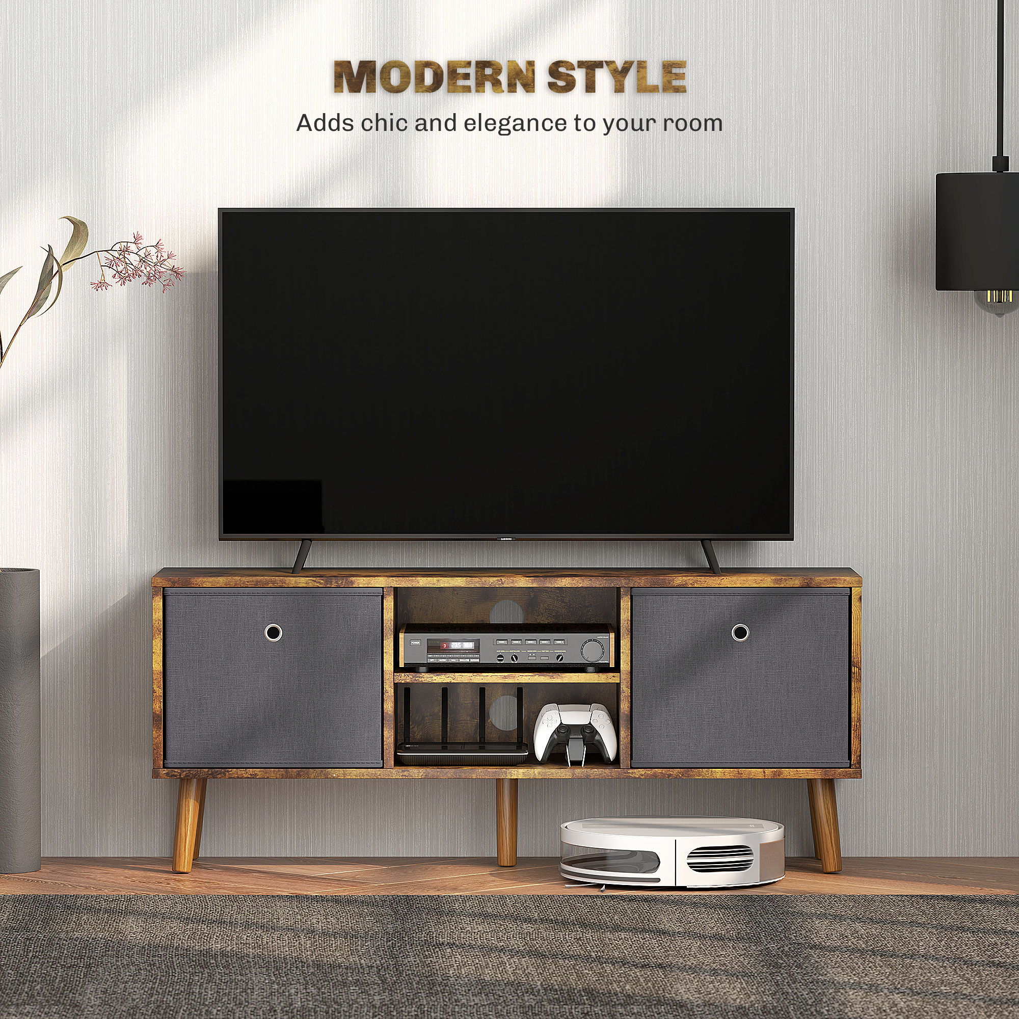 TV Cabinet Stand Unit For TVs Up To 50'' With Foldable Drawers, Entertainment — image 4