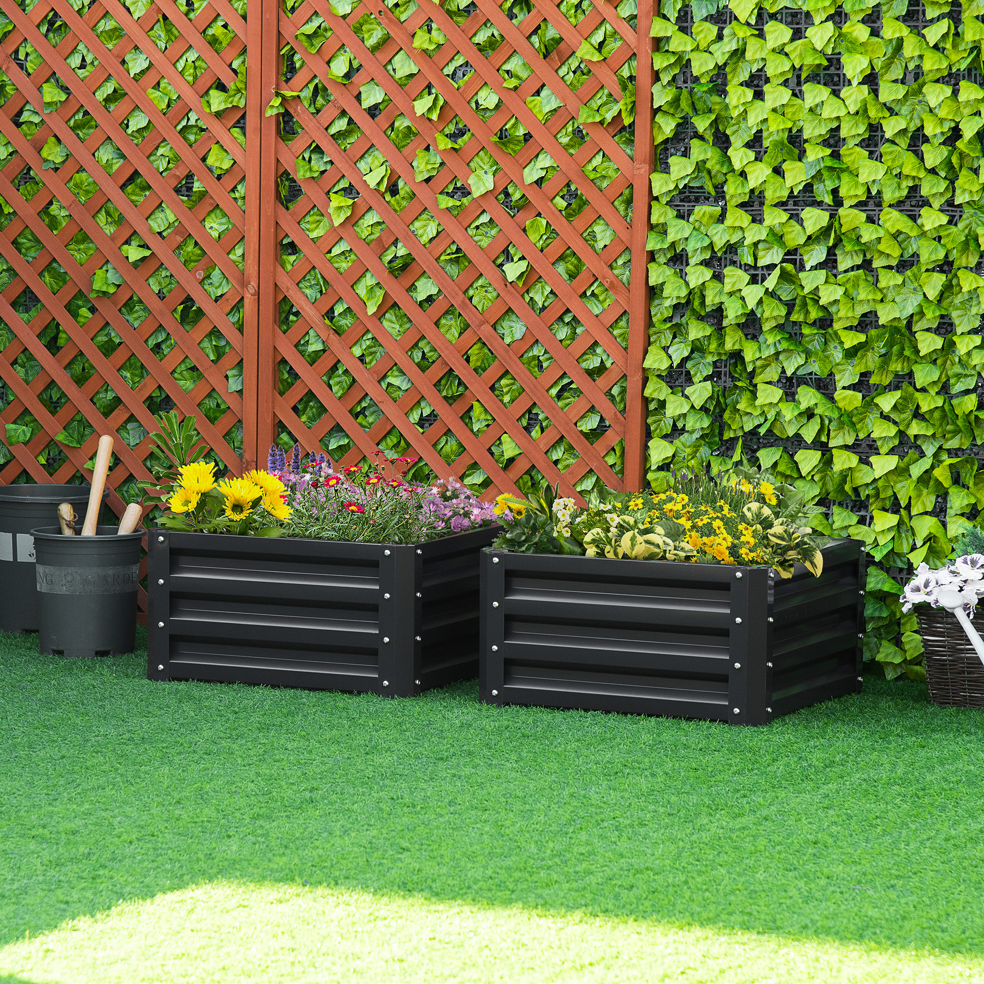 2pc 23.5" Elevated Herb & Vegetable Planting Box Kit w/ Versatile Uses, Dark Gray