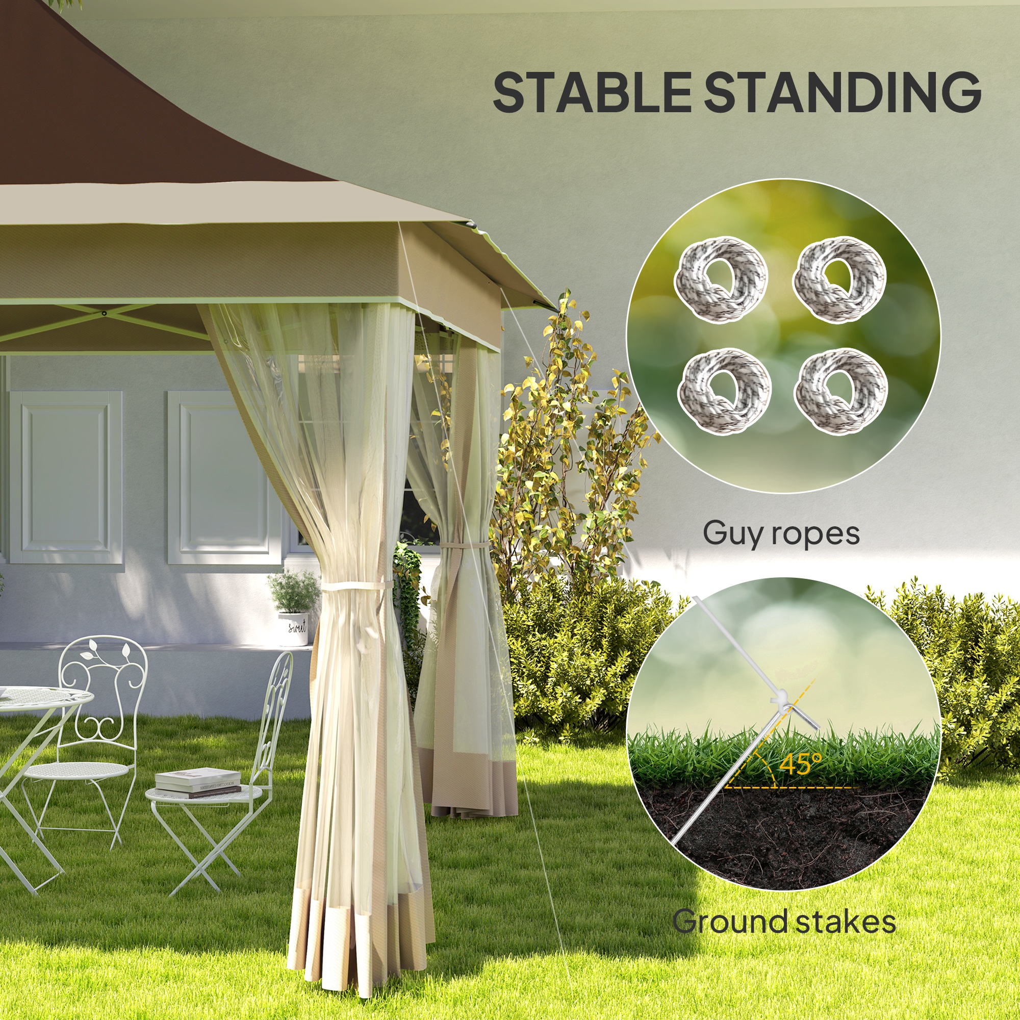 12 x 12 ft. Canopy Tent with Mesh Netting, UPF50+ Pop Up Tent with Carry Bag for Garden, Patio, Brown
