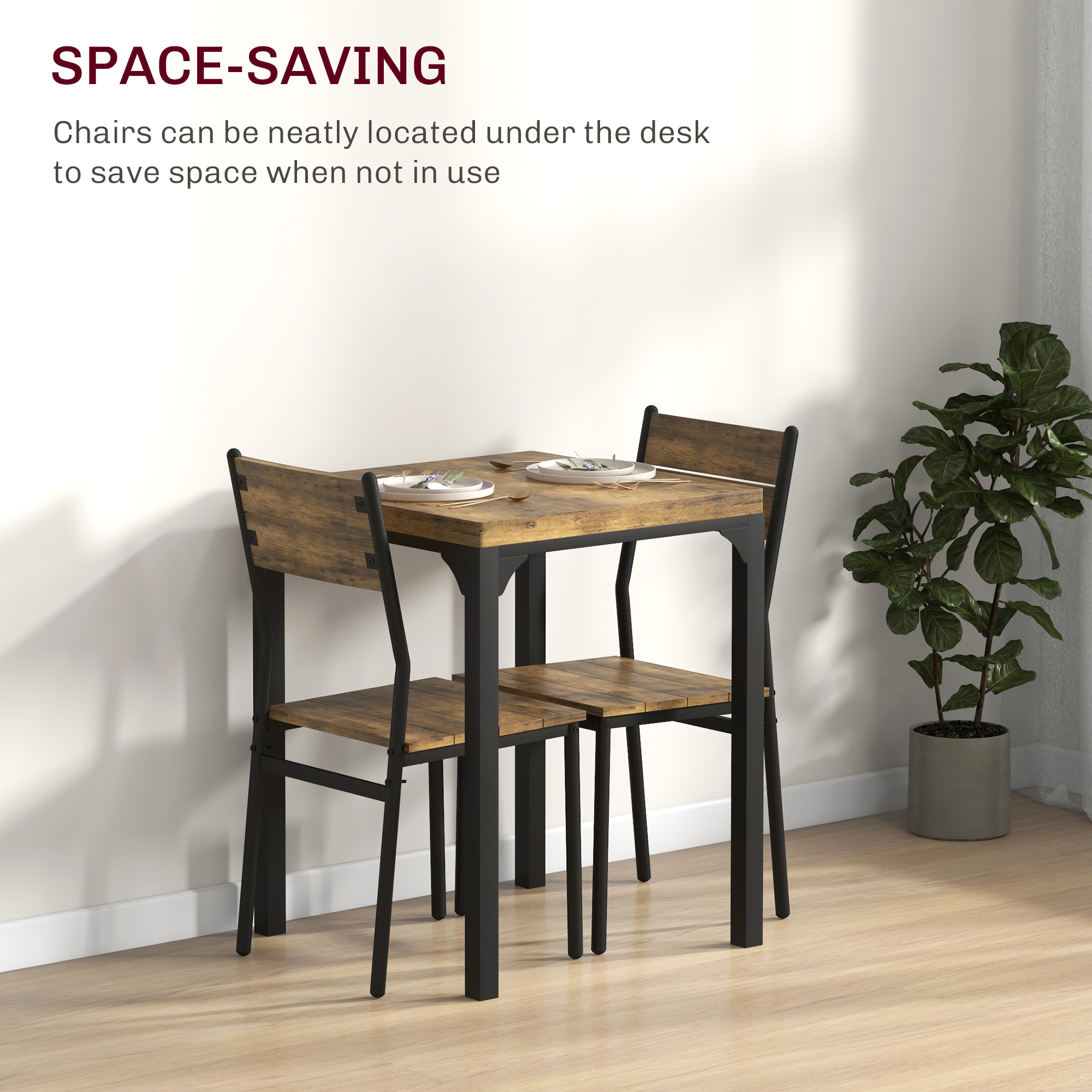 Three-Piece Minimal And Compact Dining Set, Rustic Brown — image 5