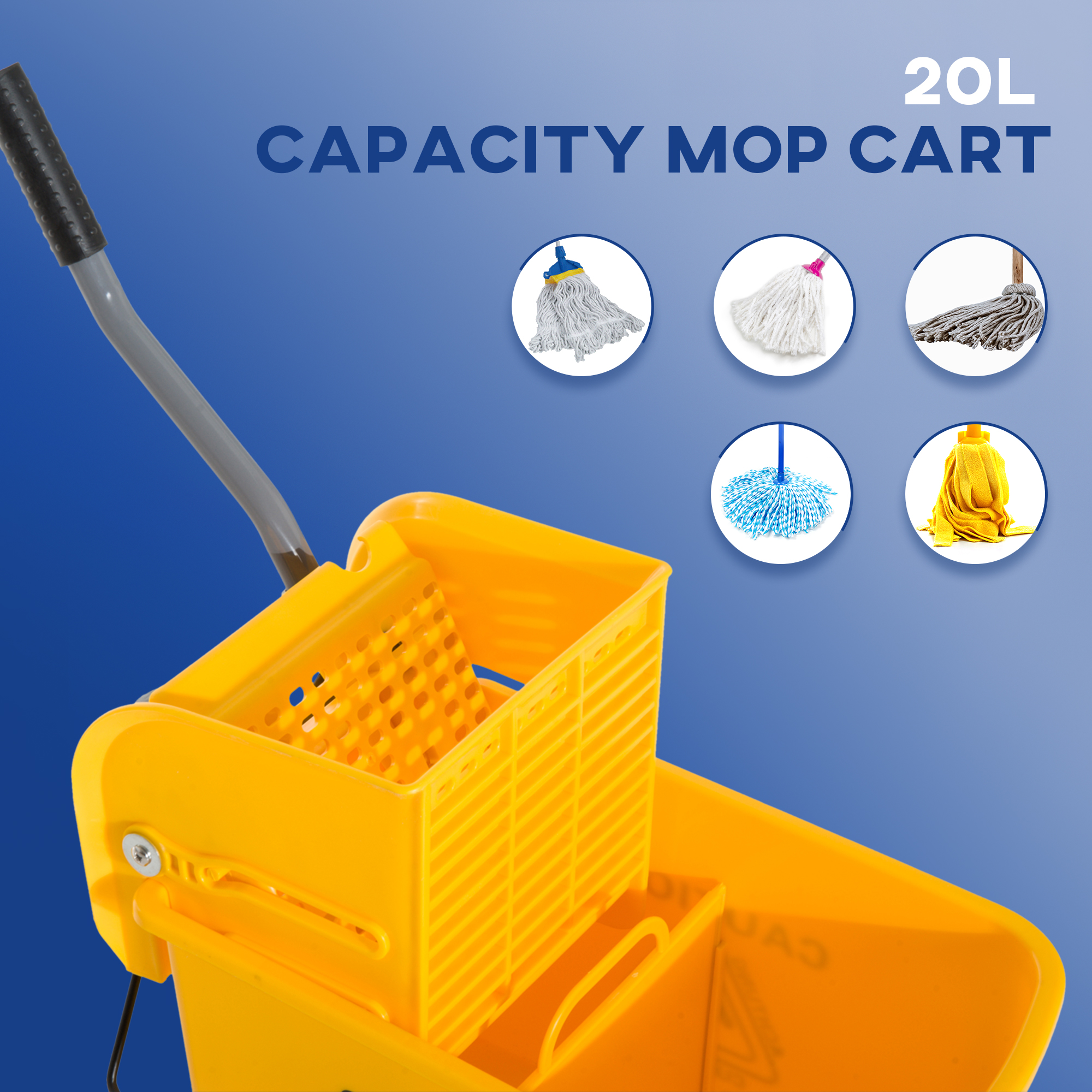 Compact Mop Bucket with Wringer, Mop Bucket on Wheels, 21 Quart, Separate Dirty and Clean Water, Yellow image 4