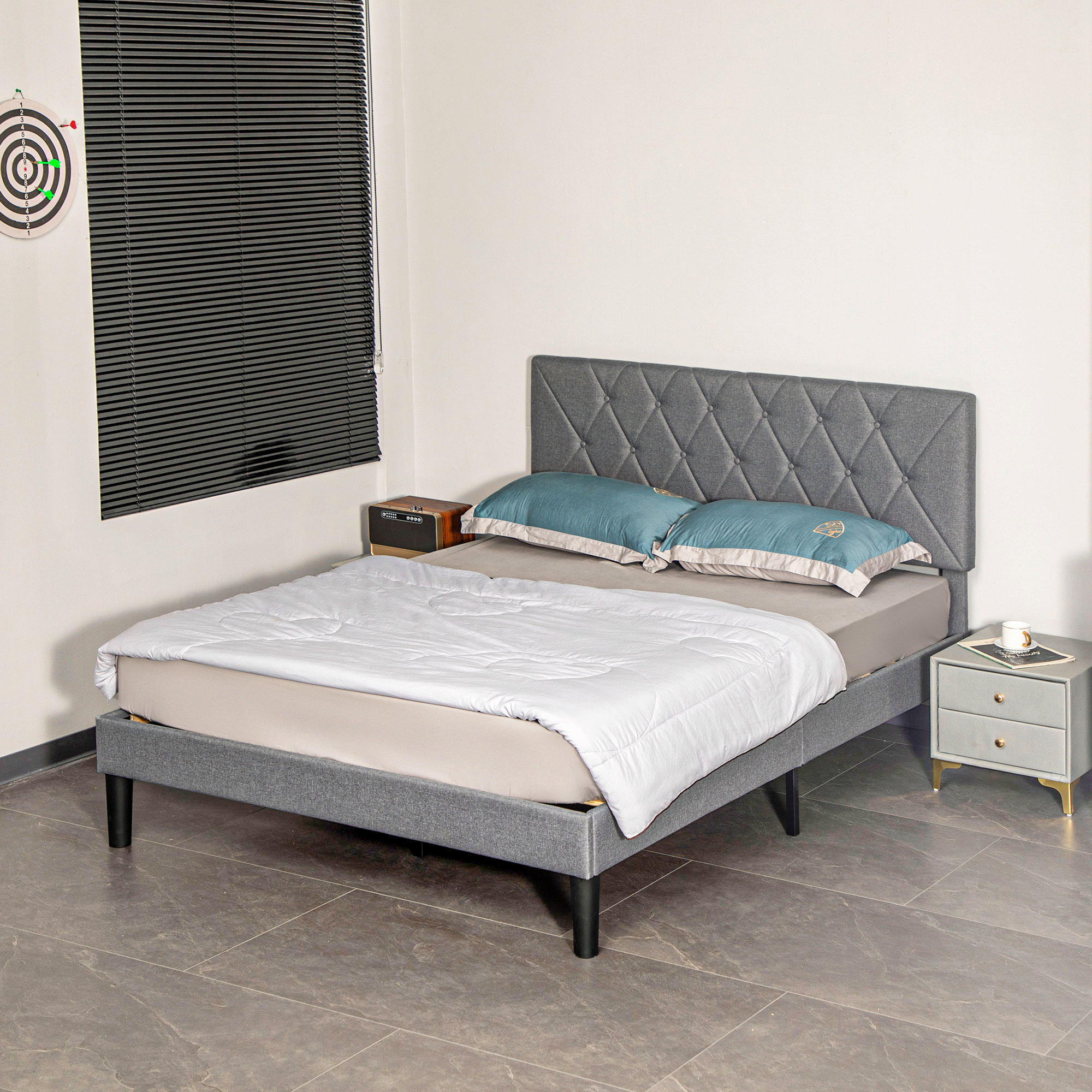 Double Bed Frame With 5-Level Adjustable Linen Upholstered Headboard 145W X — image 3