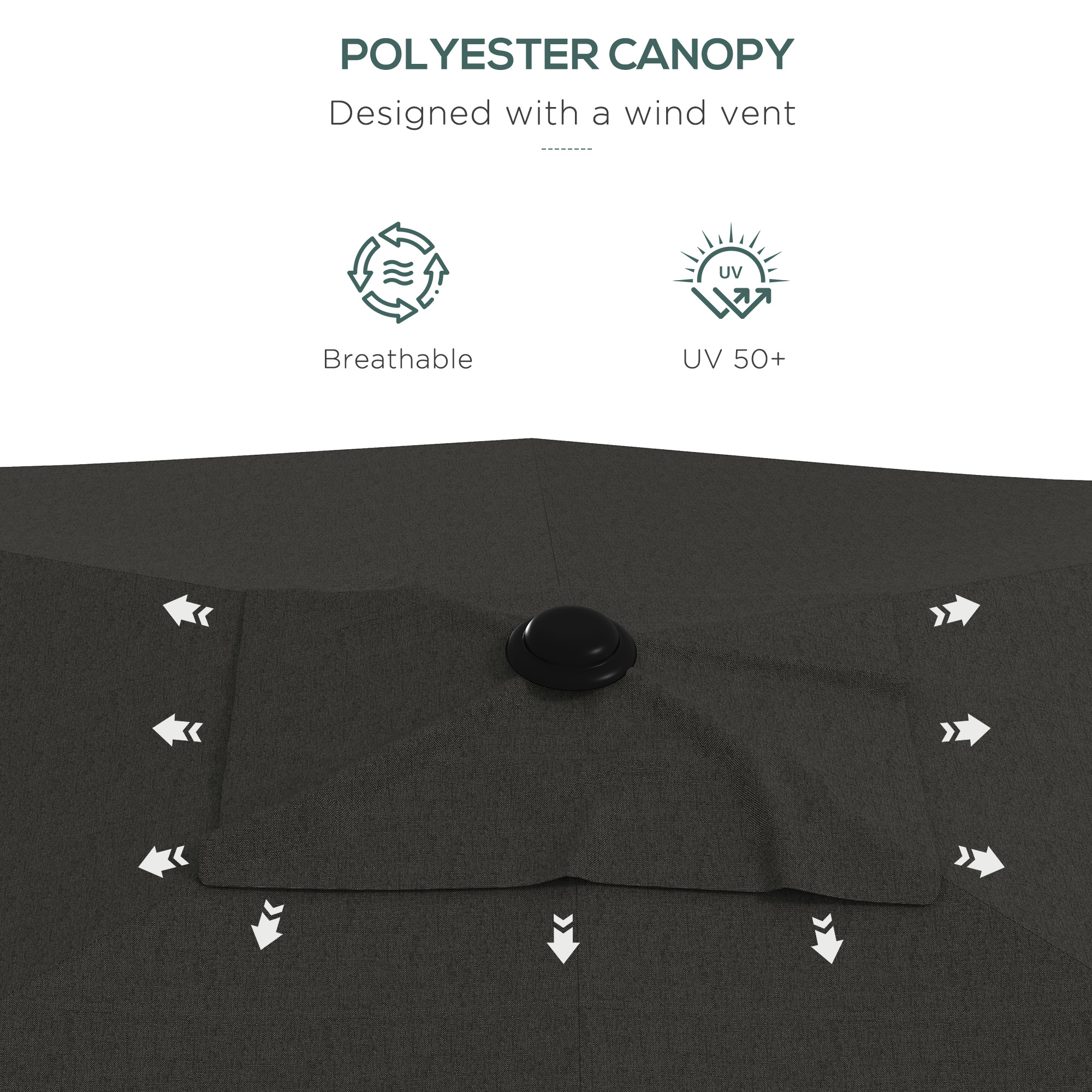 6.5' x 10' Rectangular Outdoor Patio Table Market Umbrella with Crank and Push Button Tilt, Dark Gray - Image 6