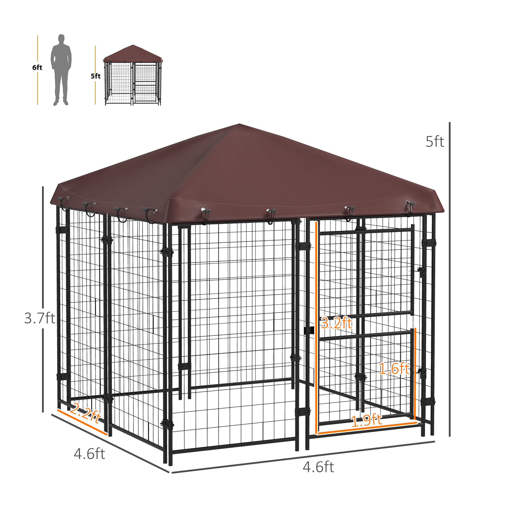 4.6' x 4.6' x 5' Dog Kennel Outdoor with Waterproof Canopy, Large Door