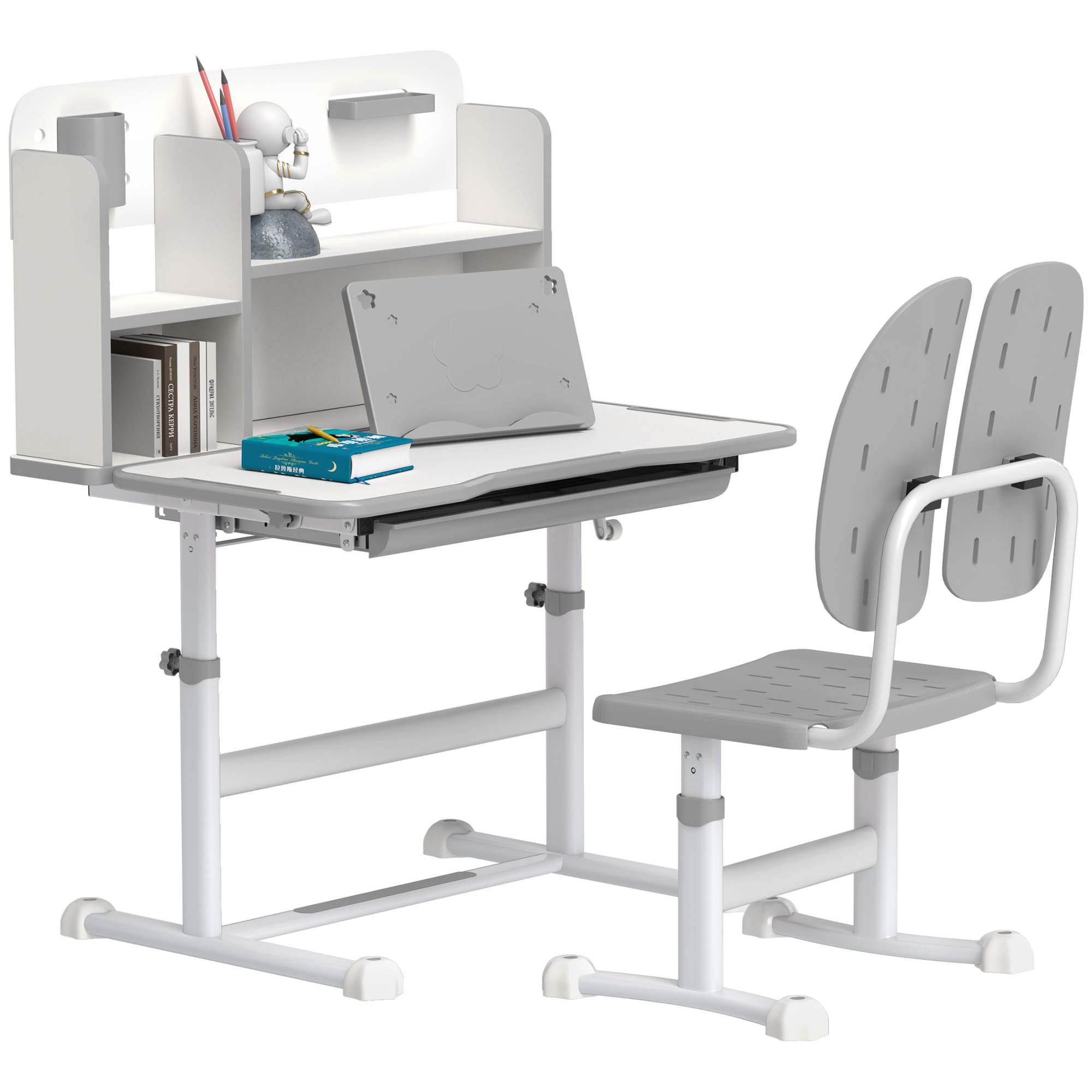 Height Adjustable Kids Desk And Chair Set, Children School Study With Tiltable — image 3