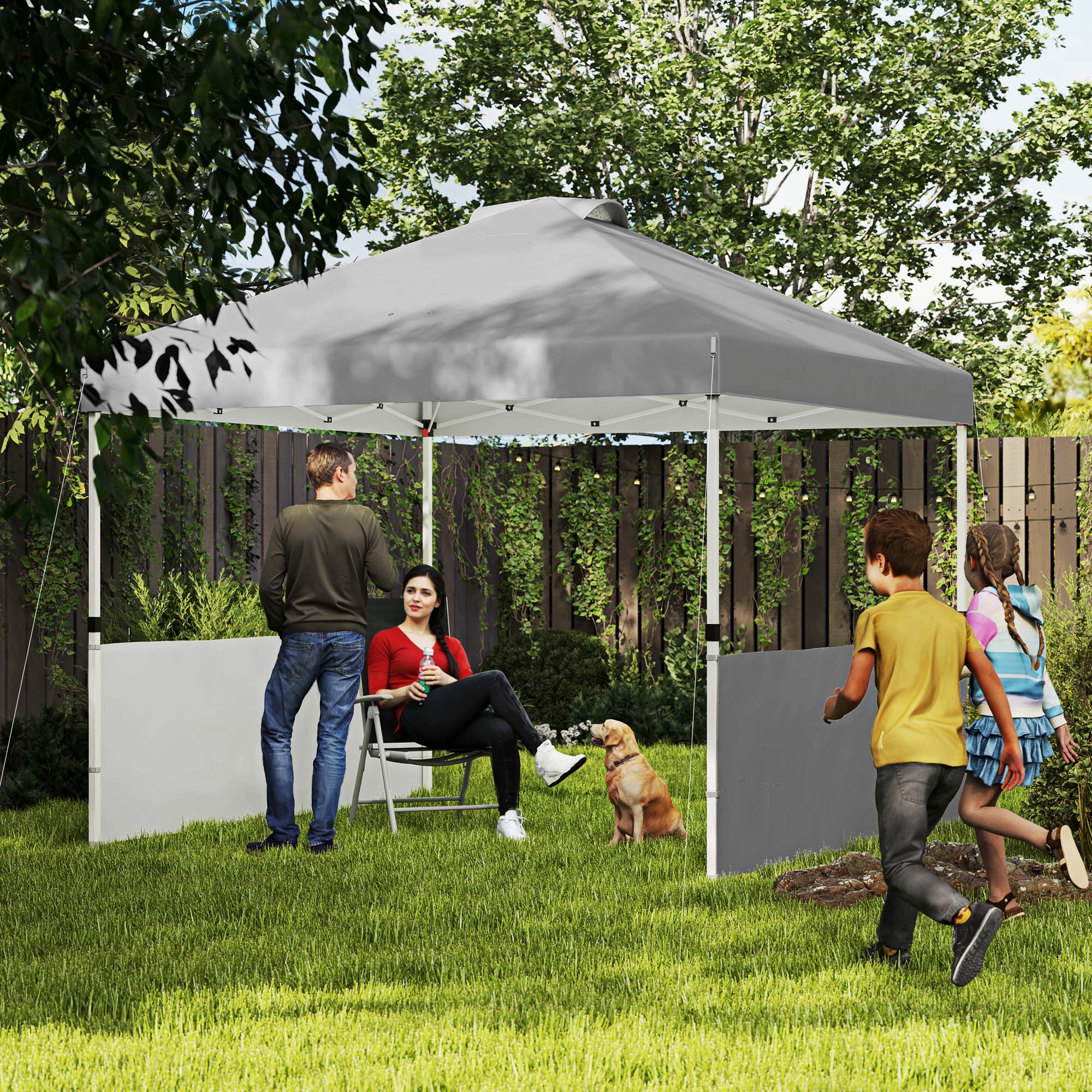 10 x 10 Pop Up Canopy Tent with 2 Half Sidewalls, UV50+ Instant Sun Shelter with Wheeled Carry Bag, Dark Gray