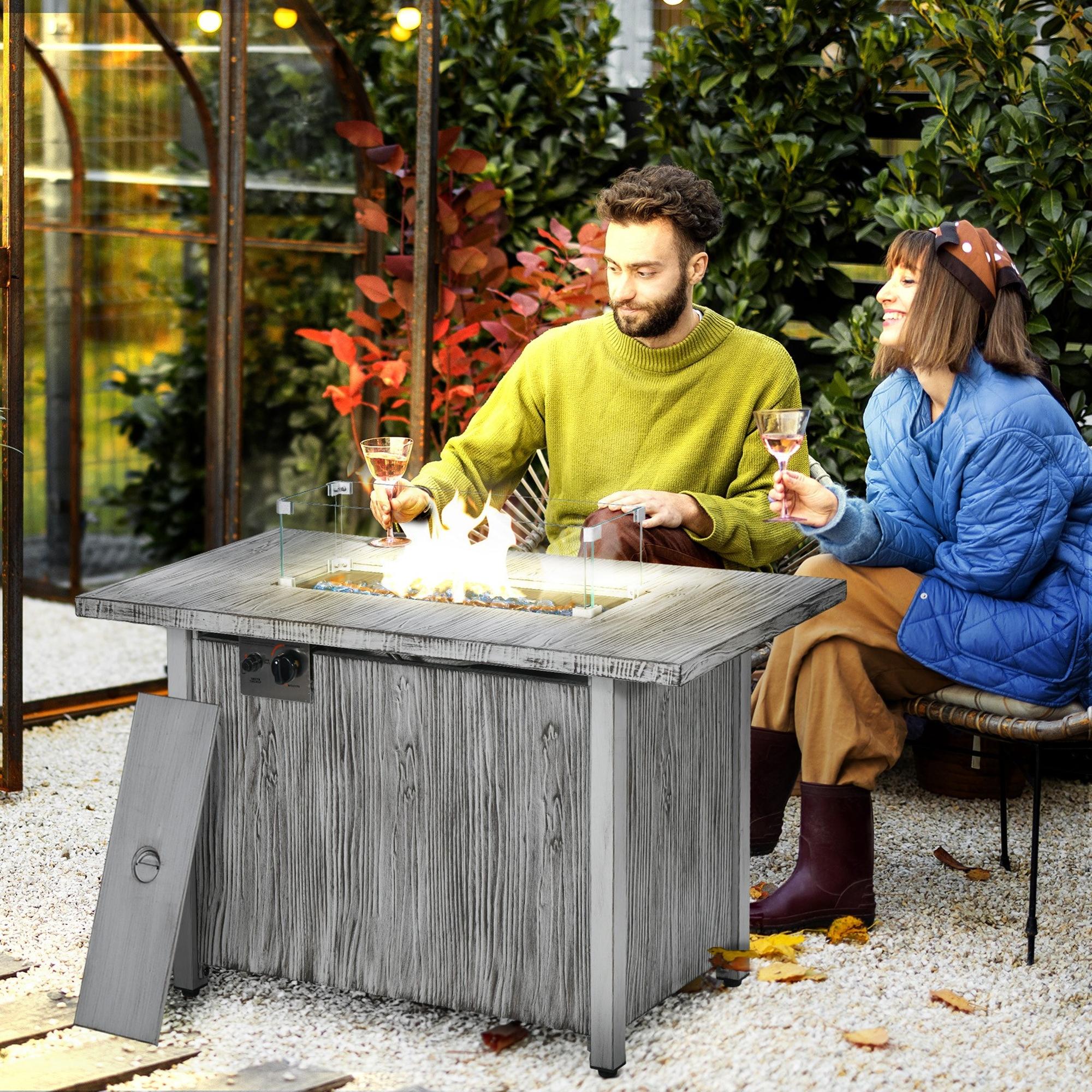 50,000 BTU Gas Fire Pit Table With Cover And Glass Screen - Grey — image 5