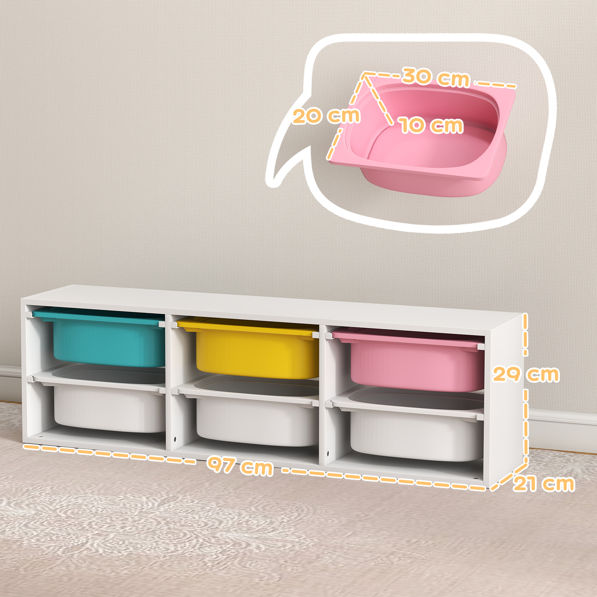 Low Height 2 Tiers Storage Organiser, Kids Toy Unit With 6 Removable Bins — image 2
