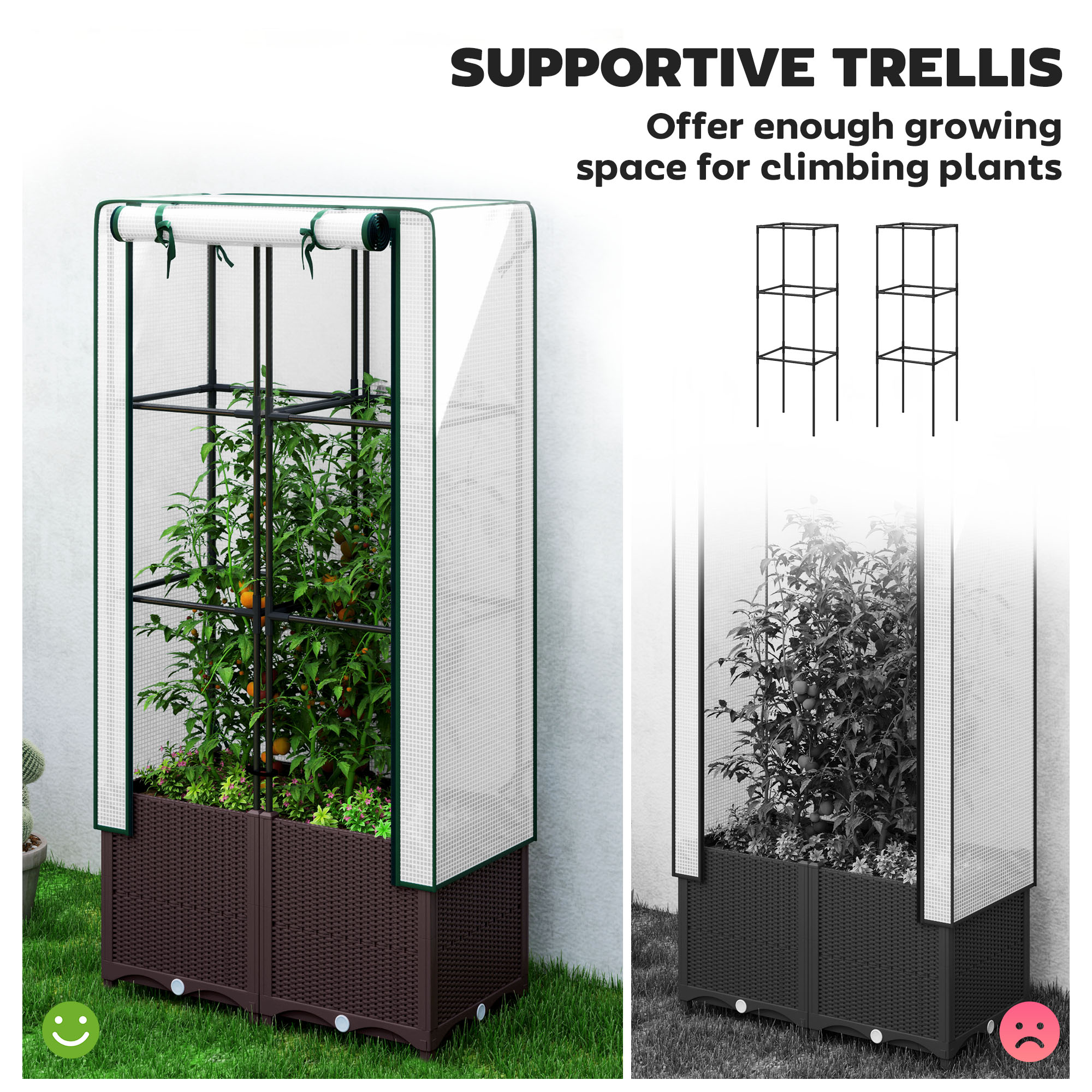 Raised Garden Bed With Trellis, Plastic Planter Box PE Cover, Drainage Holes — image 2