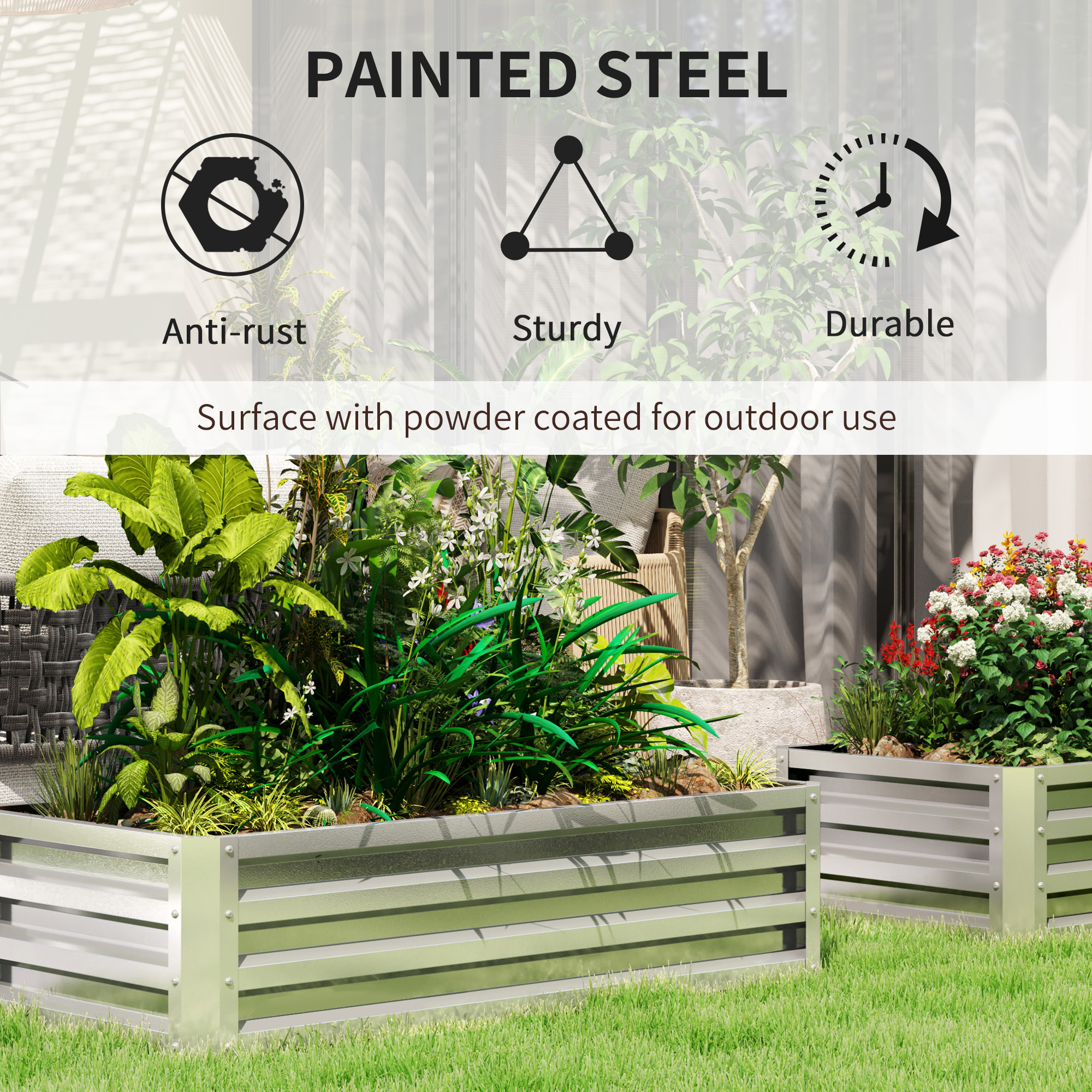 Raised Beds For Garden, Galvanized Outdoor Planters, Herbs And Vegetables, Use — image 4