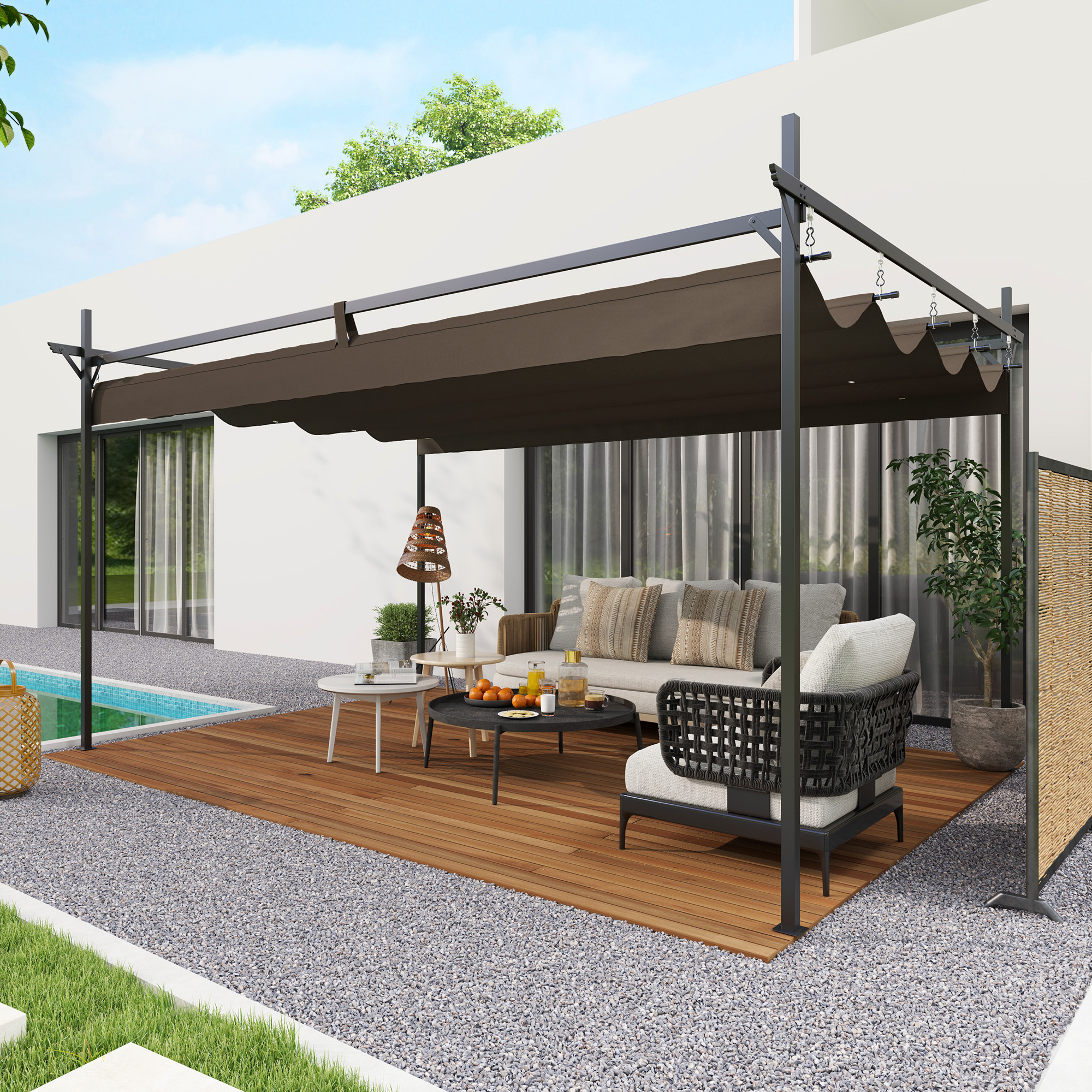 10' x 13' Metal Retractable Pergola Canopy, Outdoor Pergola for Garden, Patio, Backyard, Deck, Brown - Image 6
