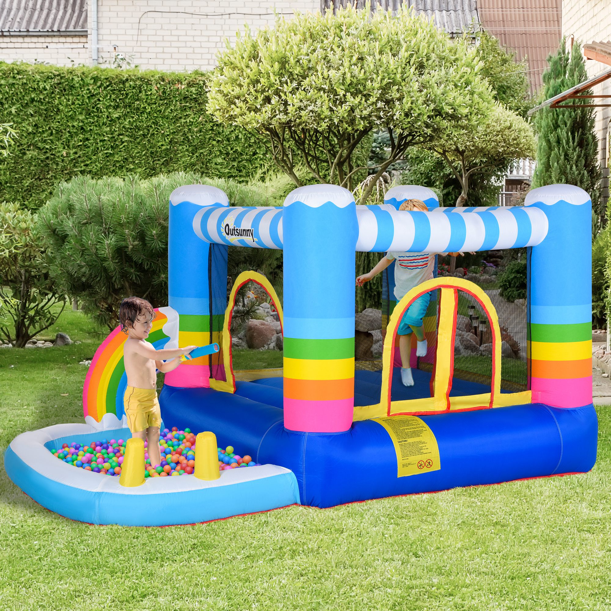 Inflatable Bounce House for Kids 2-in-1 Jumping Castle for Indoor Outdoor Party with Trampoline, Pool, Carry Bag & Air Blower
