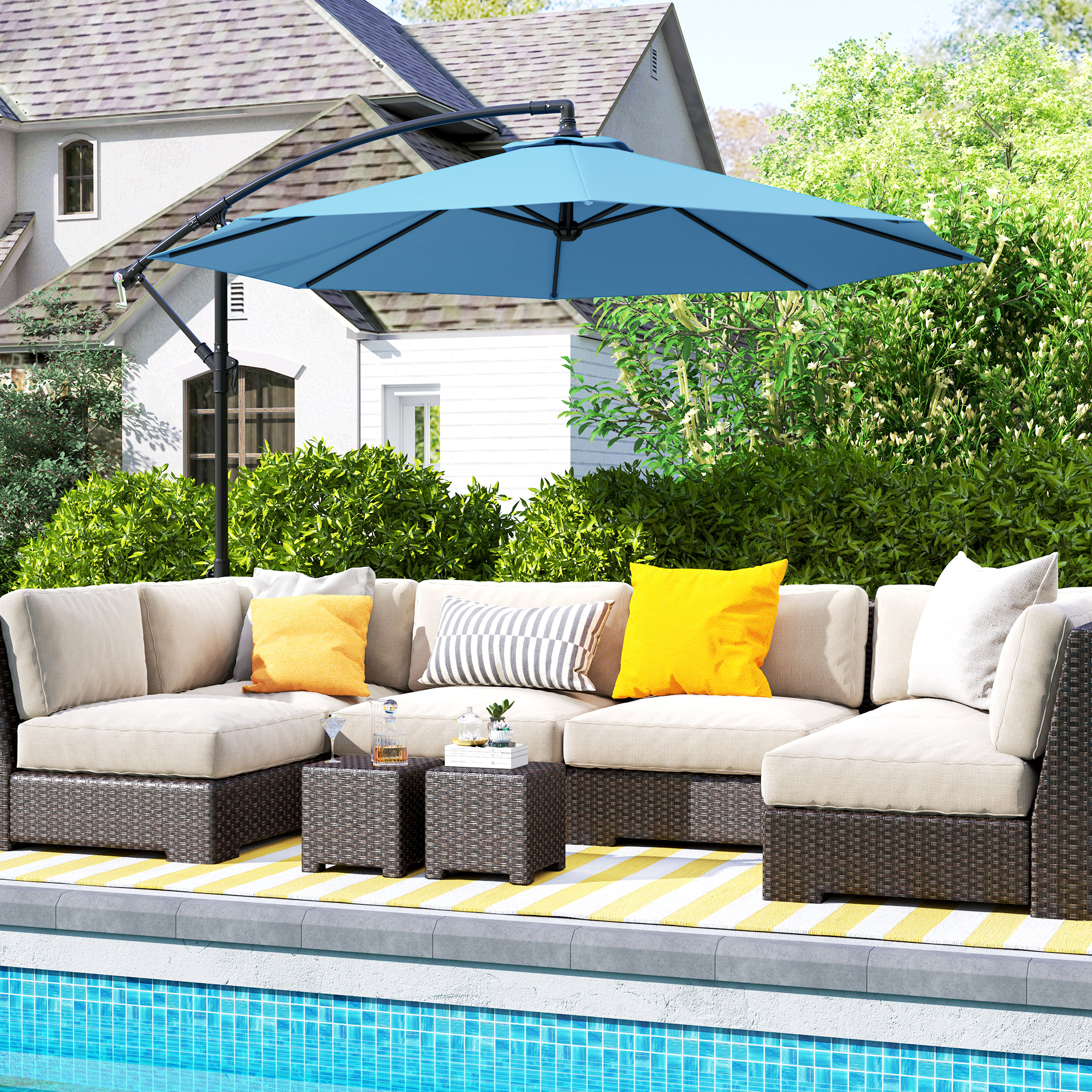 10 Cantilever Tilt Offset Patio Umbrella w/ UV & Water Safe Material & Cross Base (Weight Not Included), Blue