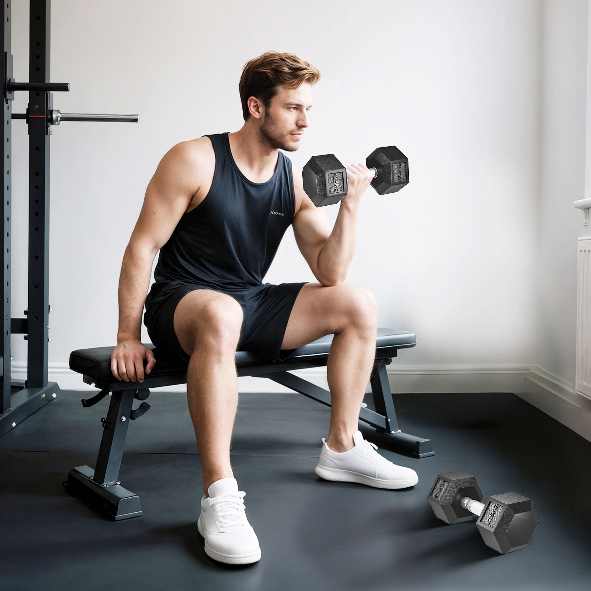 2x12.5KG Rubber Hex Dumbbell Portable Hand Weights Dumbbell Home Gym 2