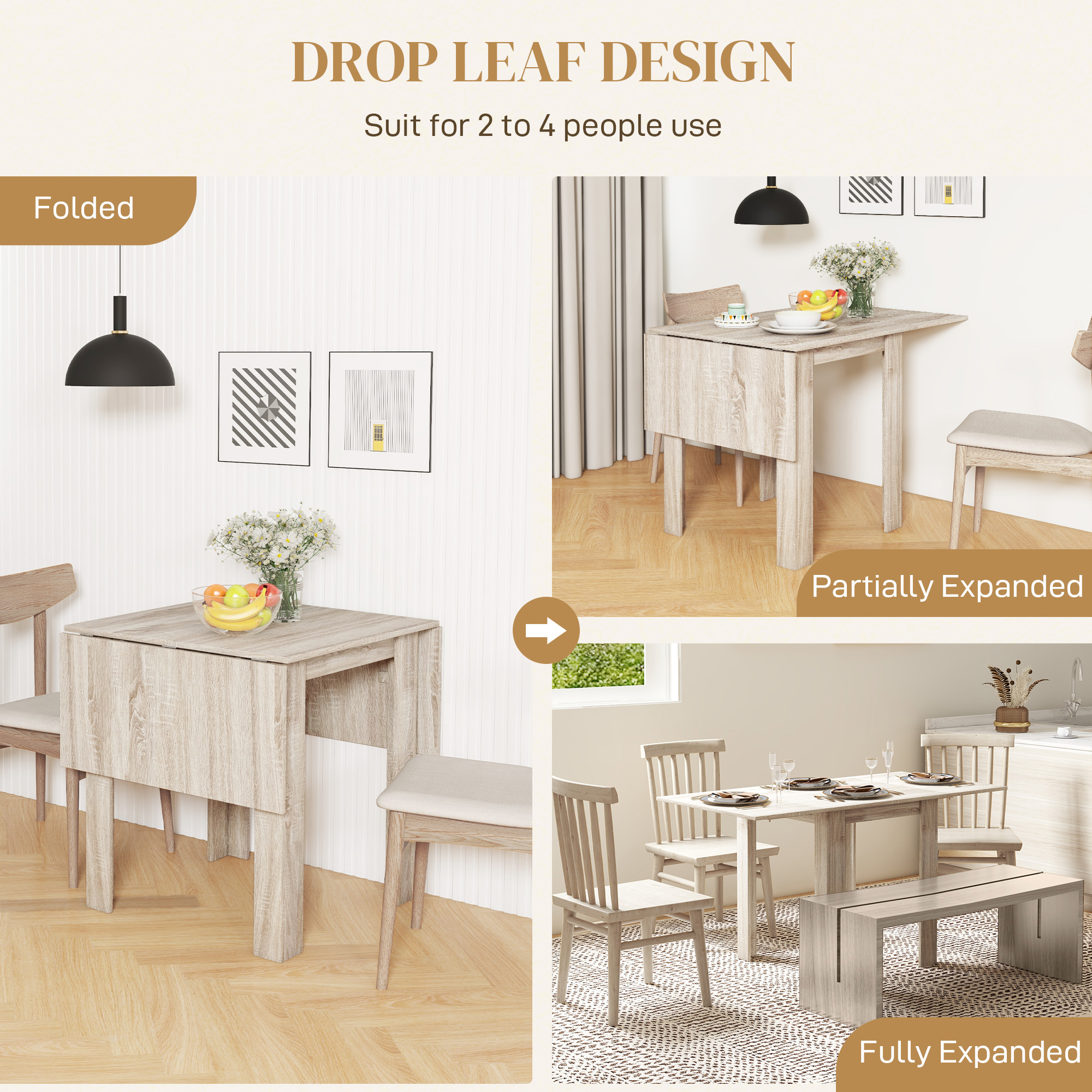 Four-Seater Drop Leaf Dining Table - Wood Effect — image 2