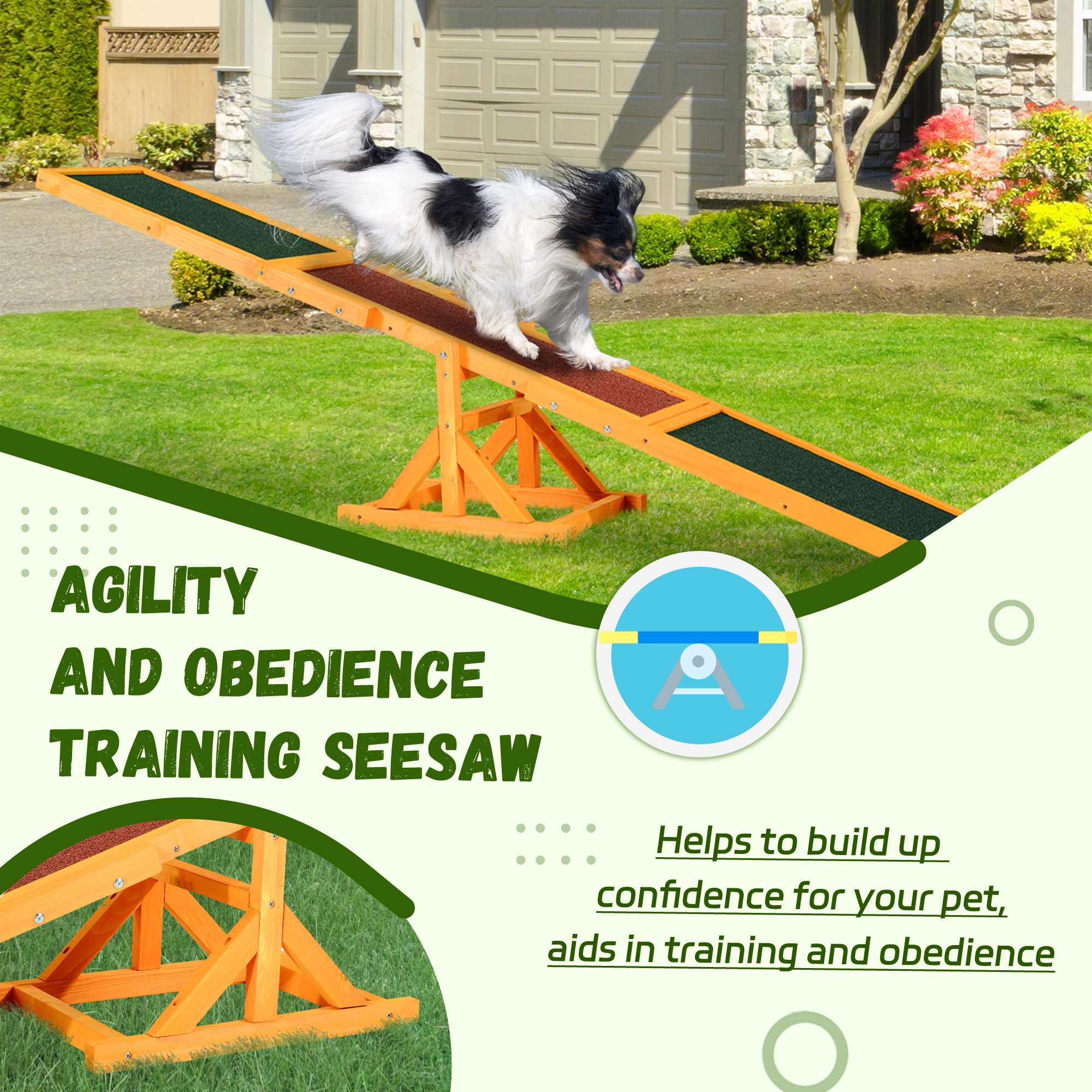  Wooden Dog Agility Seesaw for Training and Exercise, Platform Equipment Run Game Toy, Weather Resistant Pet Supplies, 71" L x 12" W x 12" H, Natural