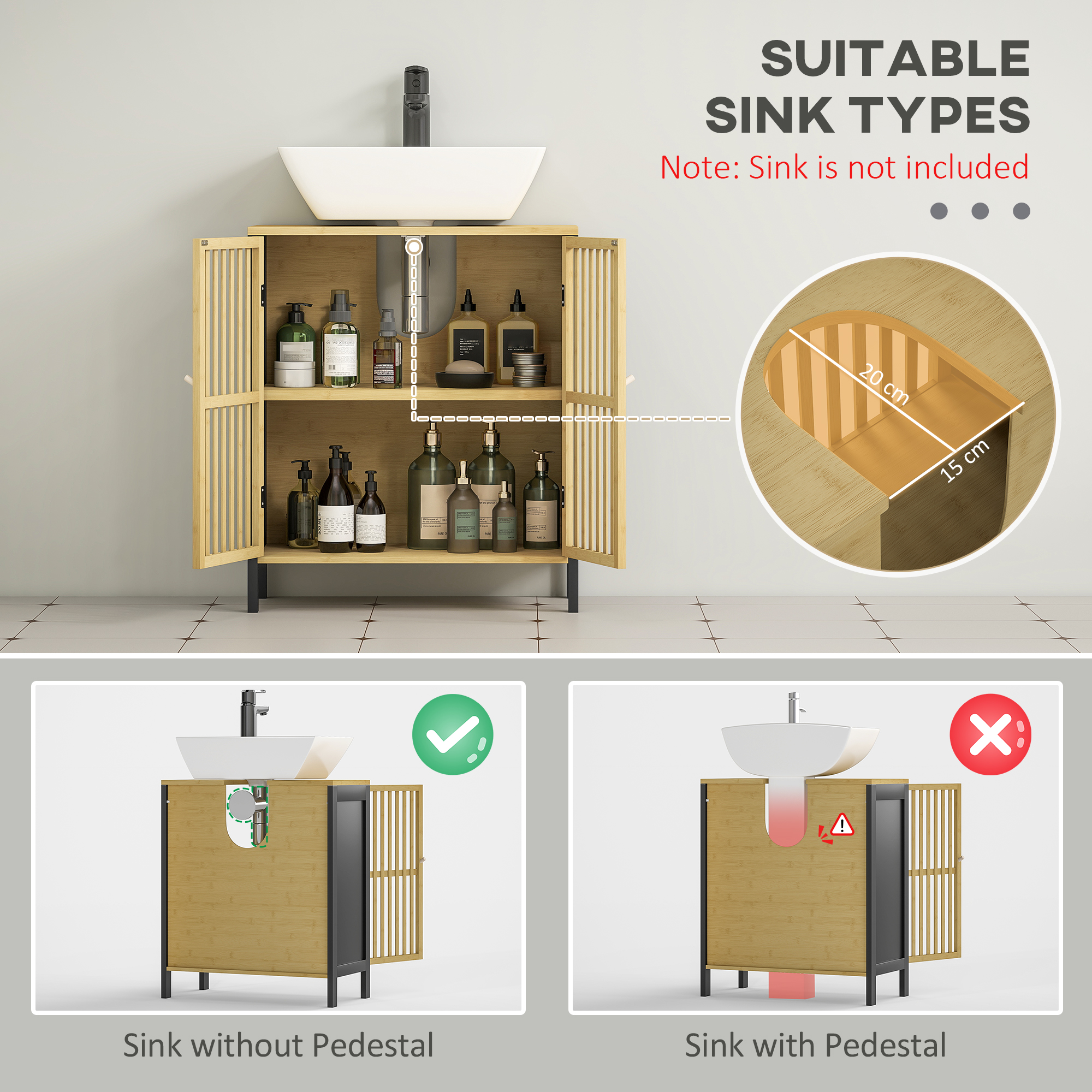 Bamboo-Blend Retro Cut-Out Under Sink Cabinet — image 3