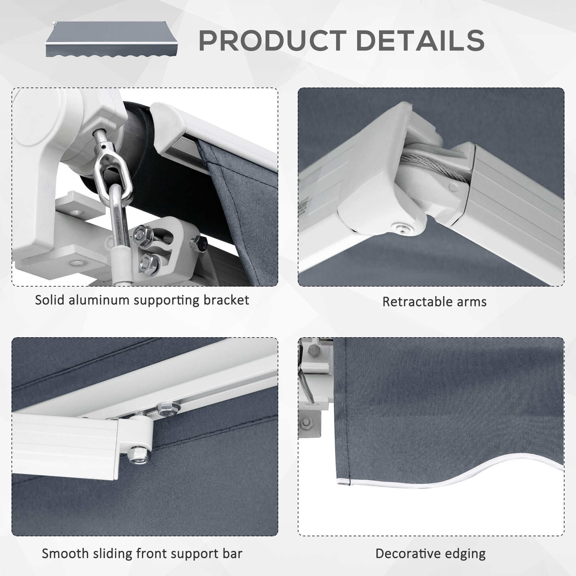 10′ x 8′ Patio Awning, Manual Retractable Sun Shade with UV Protection and Easy Crank Opening, Dark Gray