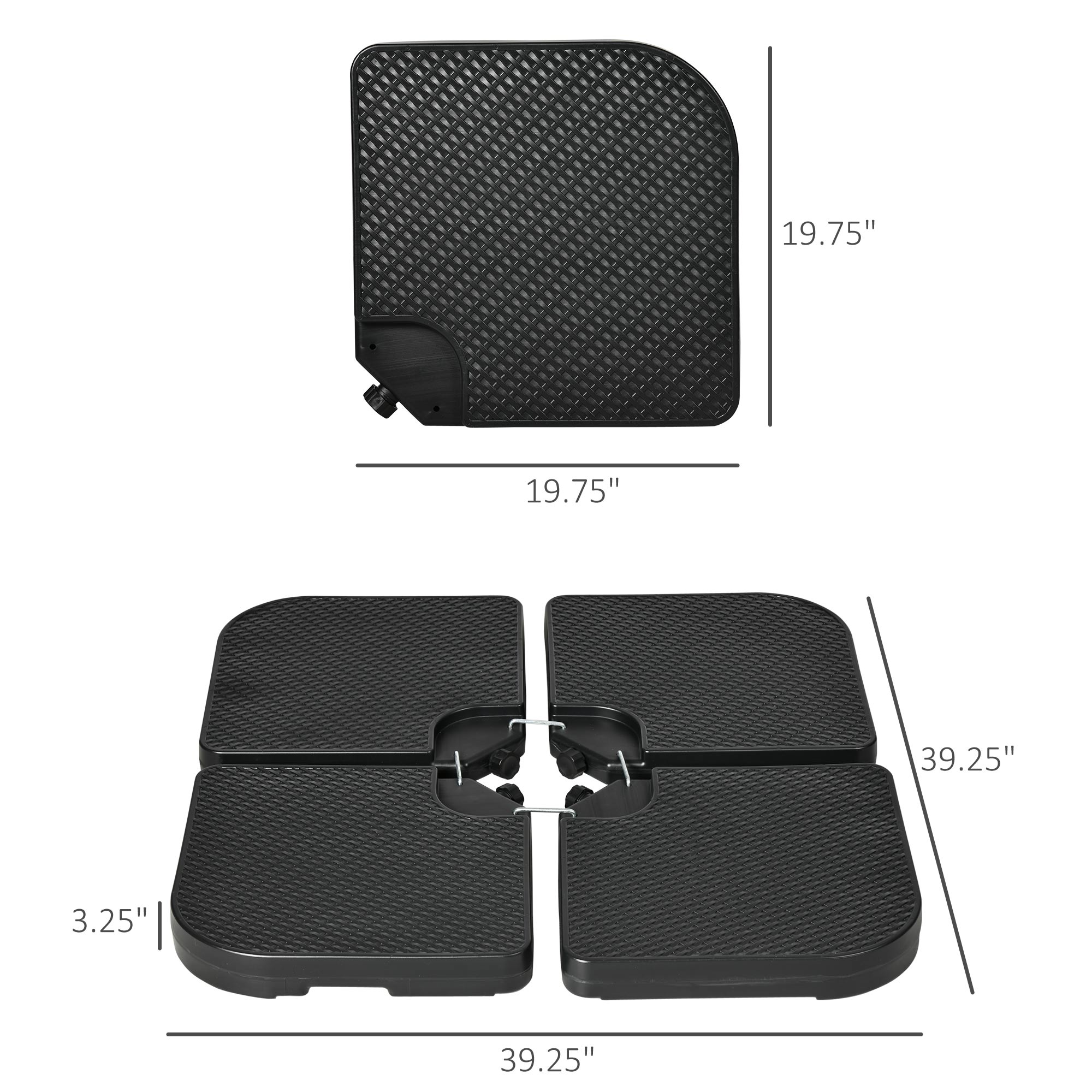4PCs 175lb Cantilever Patio Umbrella Base Weights, HDPE Water and Sand Filled Umbrella Weights, Black