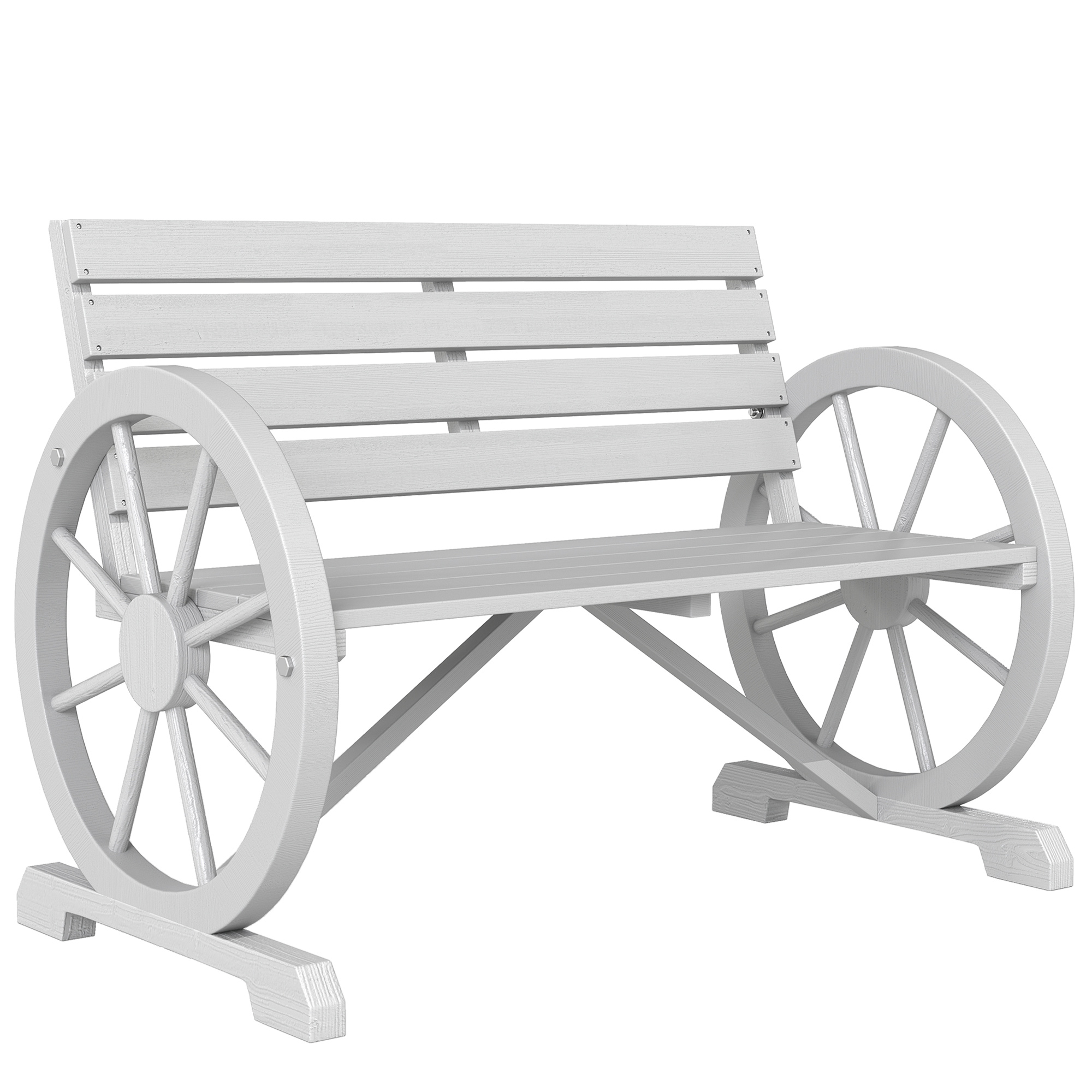 41″ Wooden Wagon Wheel Bench, Rustic Outdoor Patio Weather Resistance Furniture