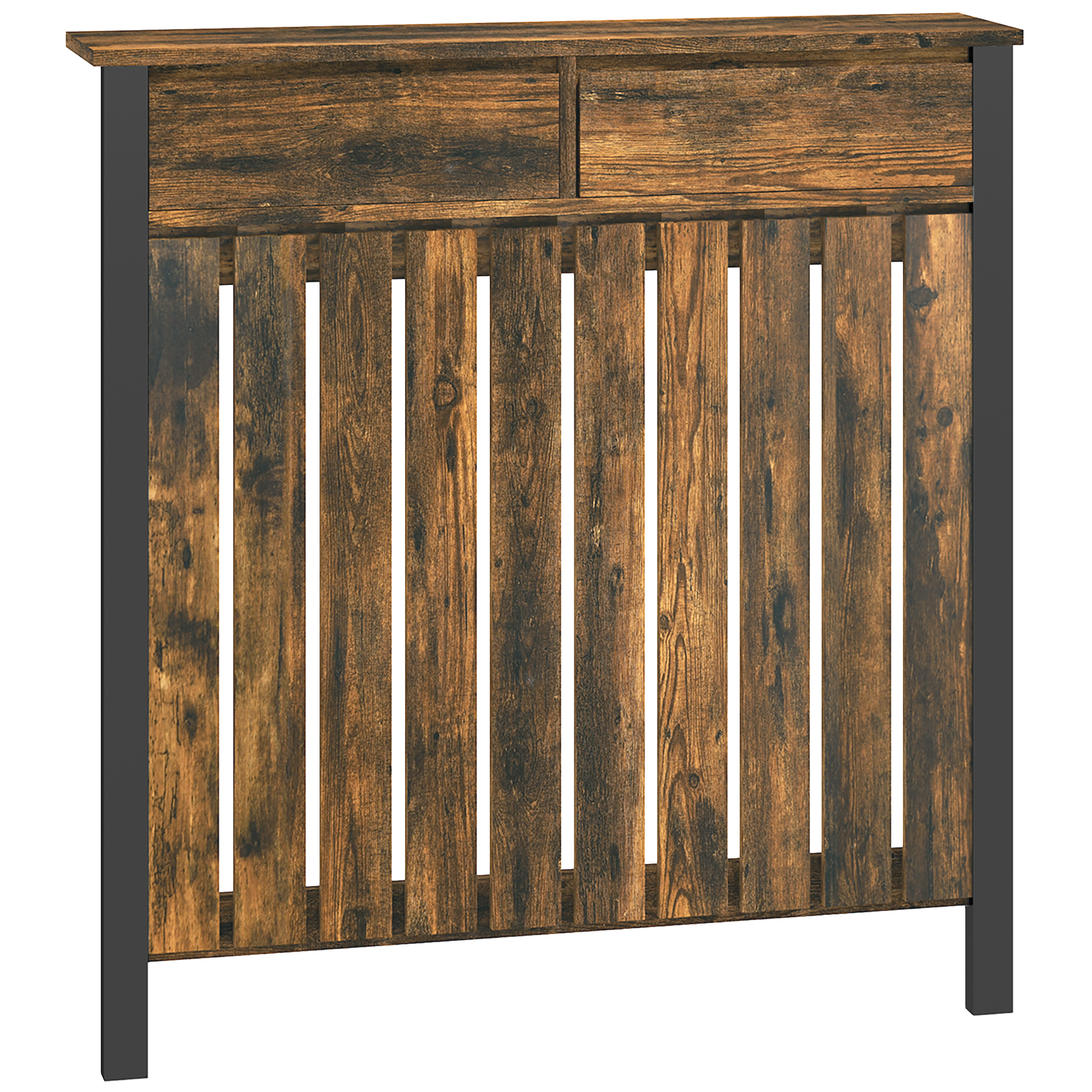 Rustic brown industrial radiator cover with drawer