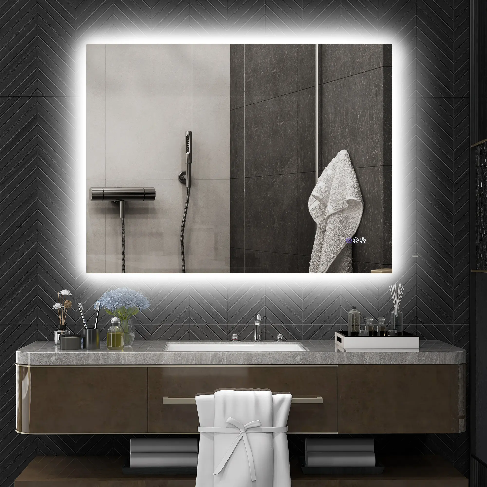 Dimmable Bathroom Mirror with Lights, 37" x
