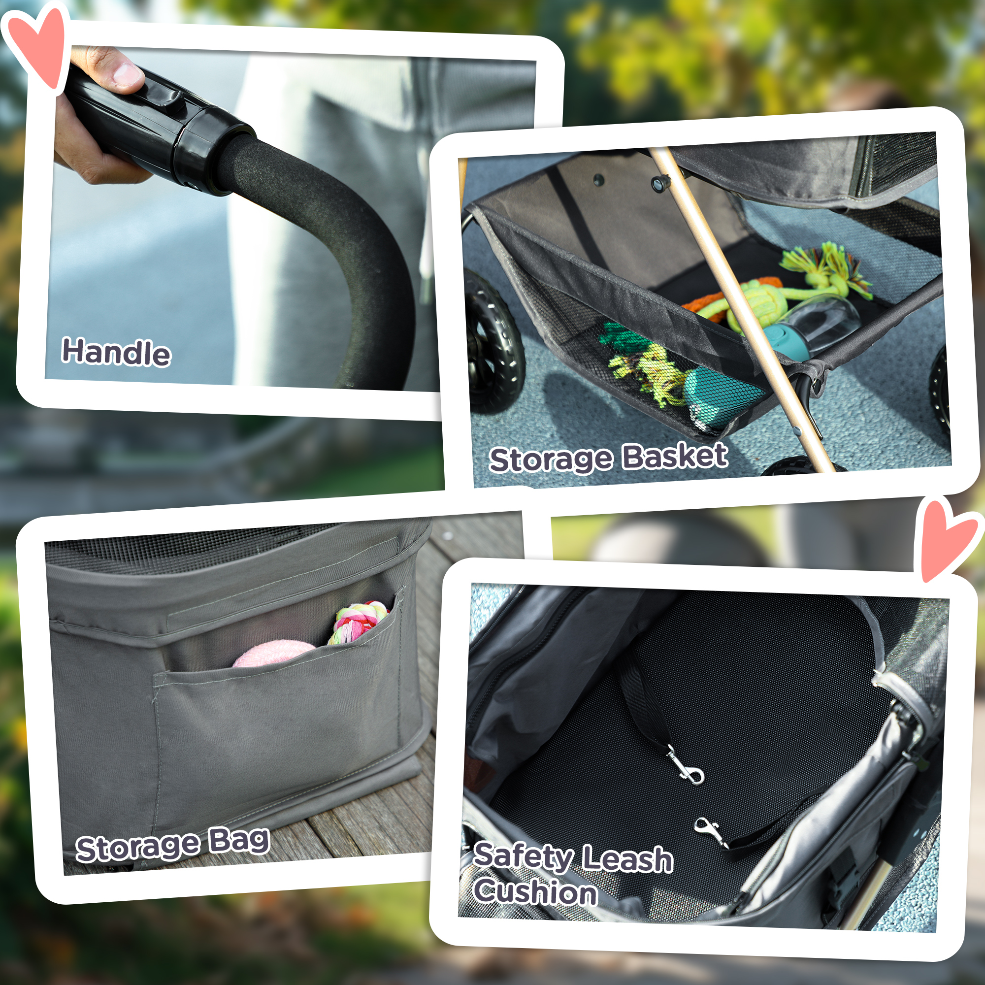  3 in 1 Pet Stroller with Detachable Carrier, Foldable Dog Stroller with Storage Basket, Cupholder, for Mini Dogs, Gray