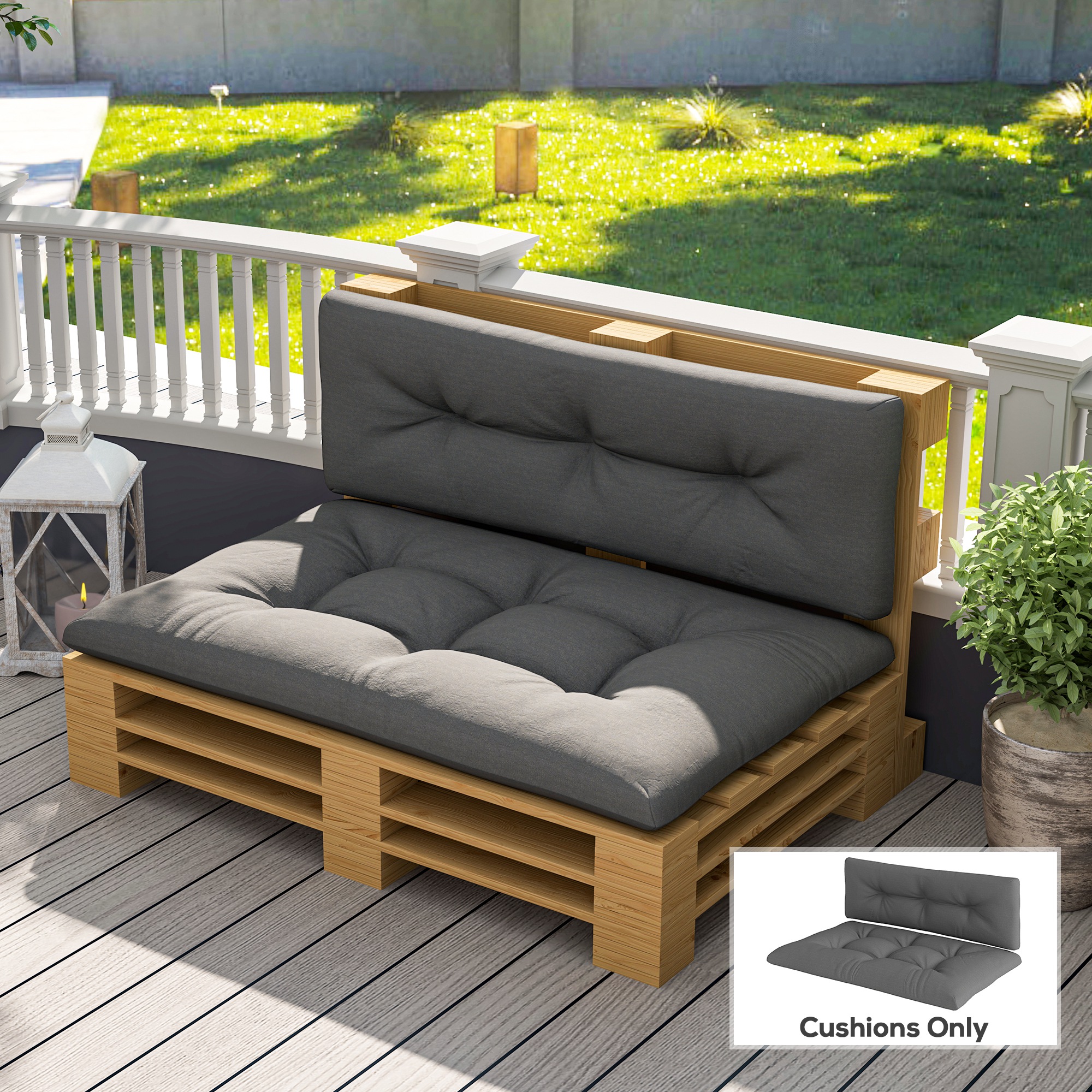 2 Seater Pallet Cushions Outdoor 3.9" Thick Replacement Cushions - Tufted Design for Garden, Patio, Dark Gray - Image 4