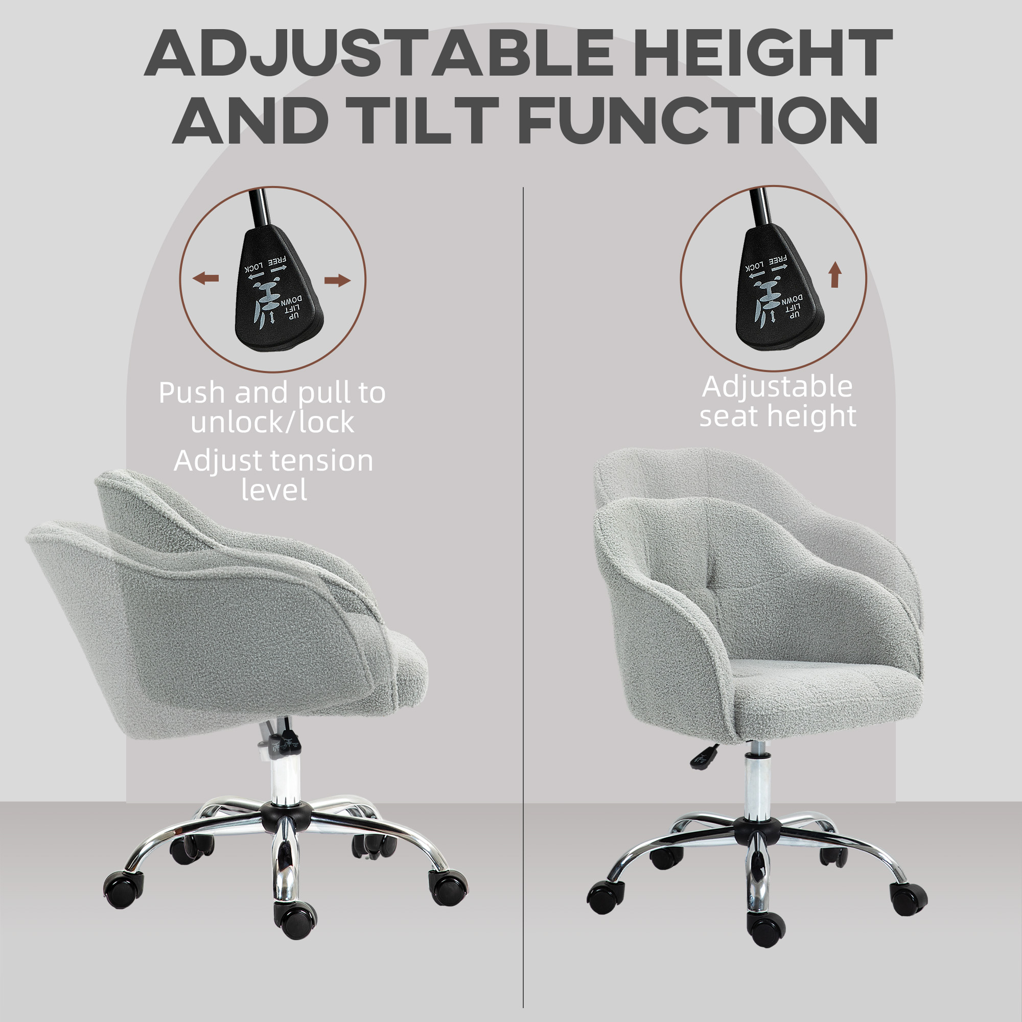 Teddy Fleece Swivel Office Chair - Grey — image 2