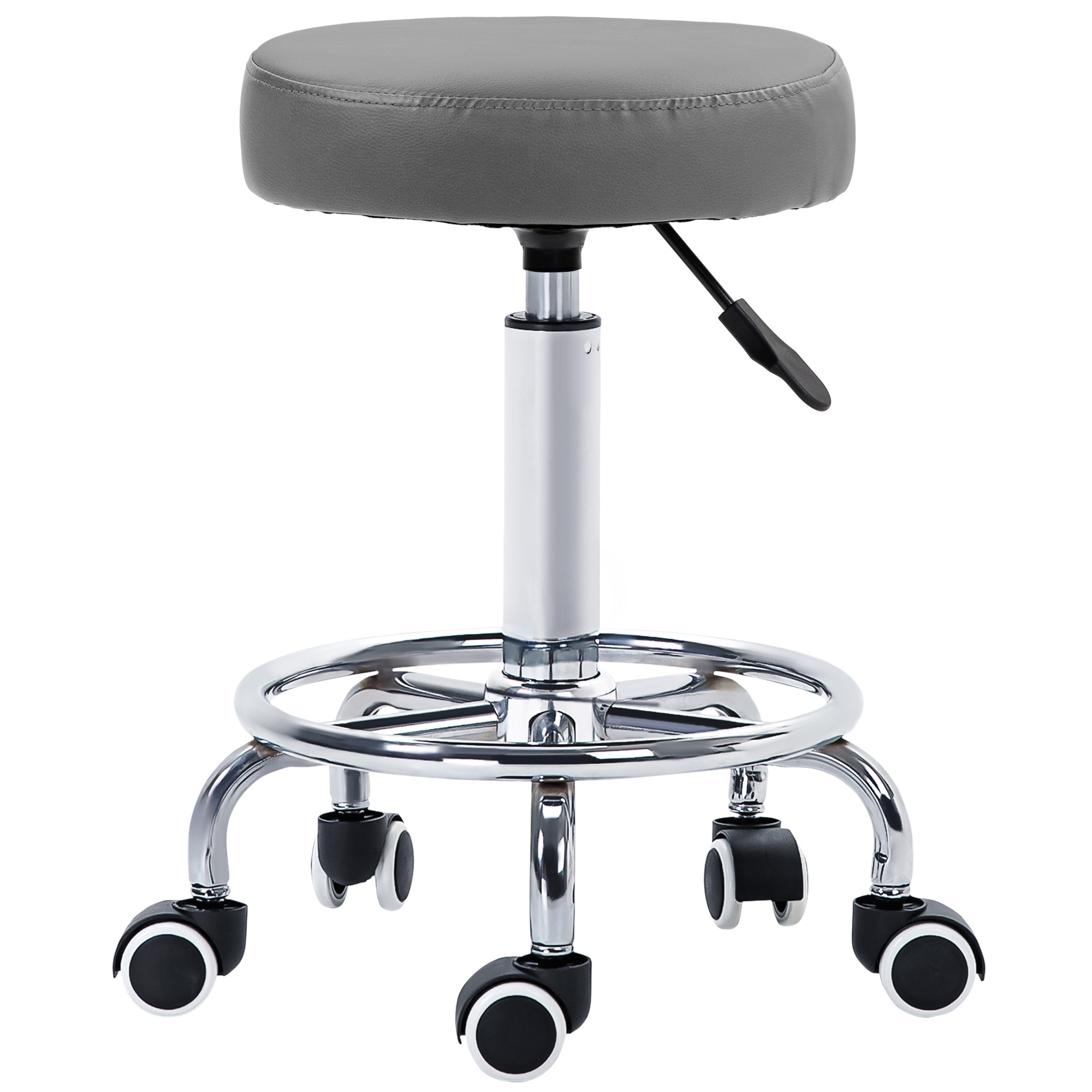 Vinsetto PU Leather Rolling Stool, Height Adjustable Chair With Wheels