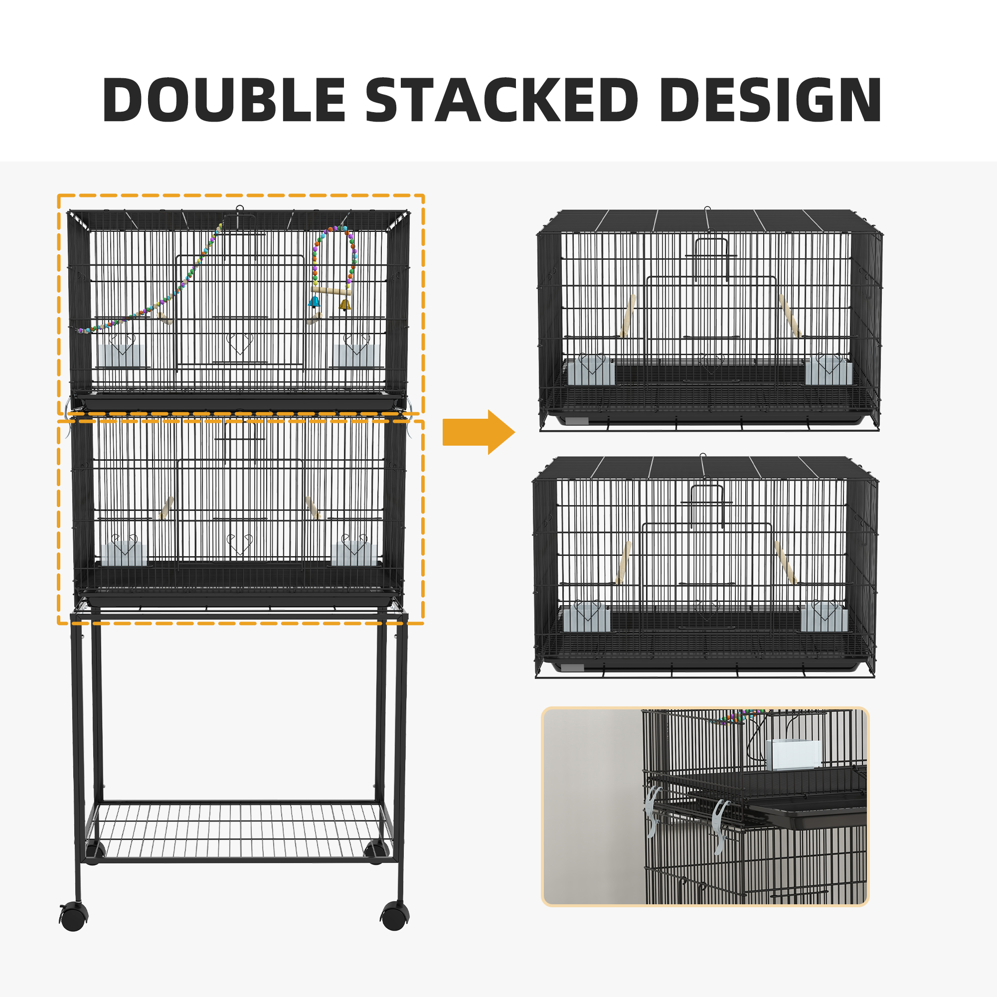  Double Stackable Bird Cage on Wheels w/ Stand, for Canaries