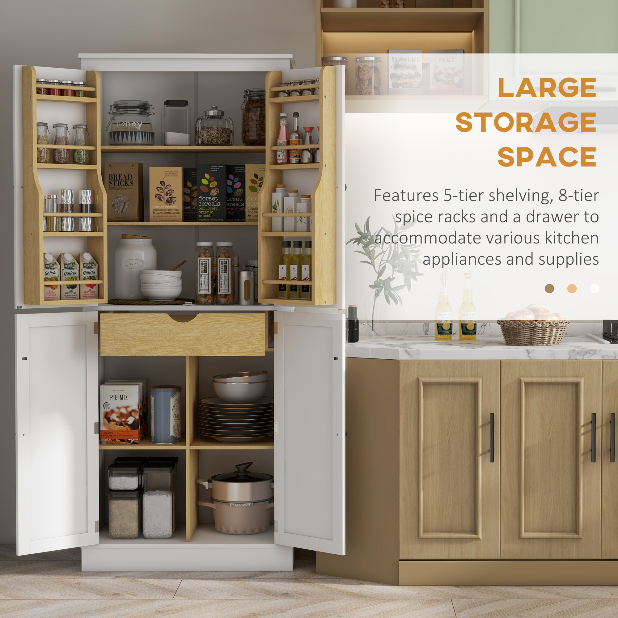 72" Kitchen Pantry Storage Cabinet view 4
