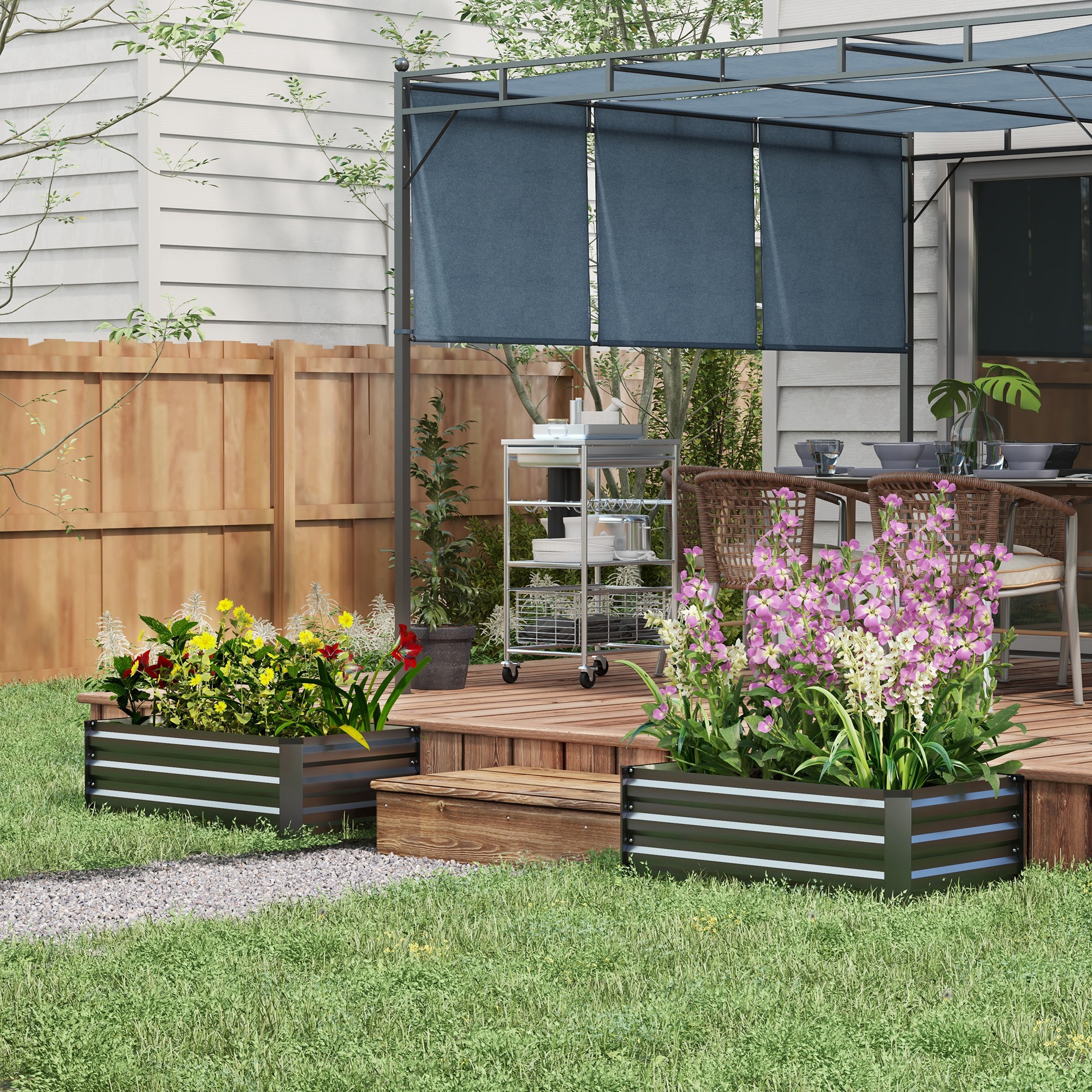 Set Of Two 100 X 60cm Steel Planter Boxes - Grey — image 5