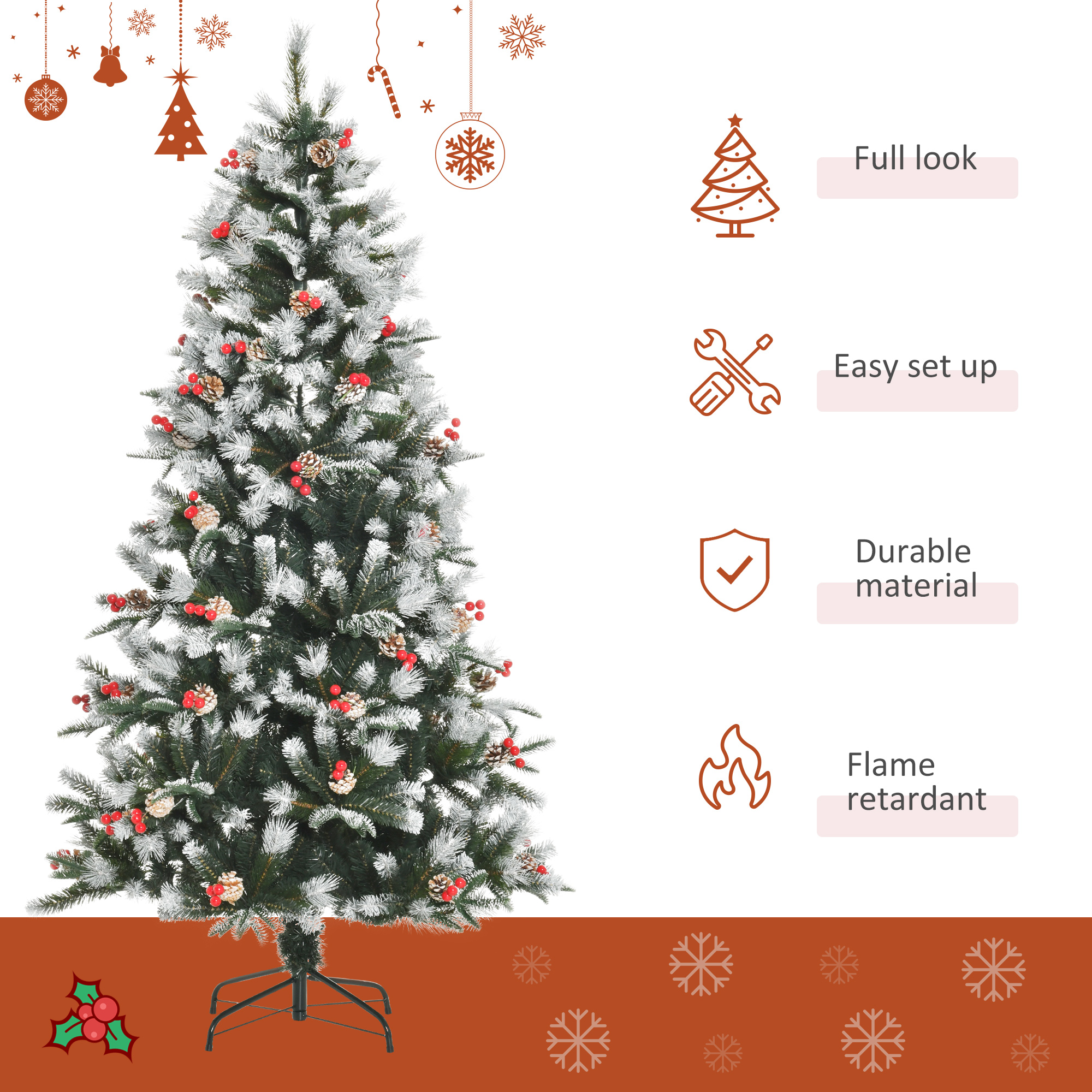 6FT Artificial Snow Dipped Christmas Tree Xmas Pencil Holiday Home Party
