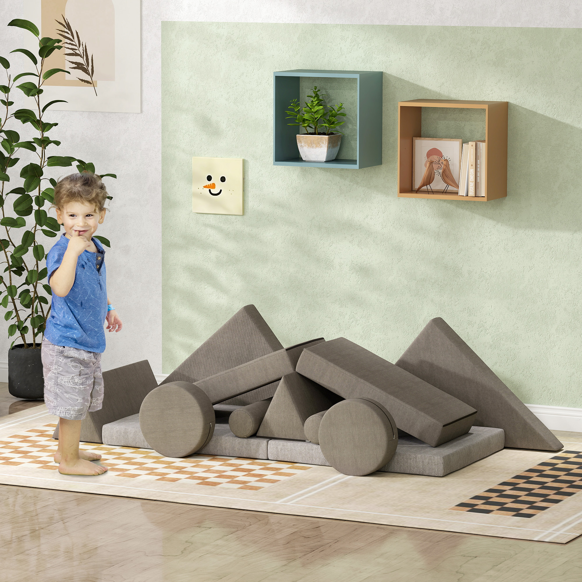 12 Pieces Kids Foam Climbing Blocks with Washable Cover for Toddlers, Khaki