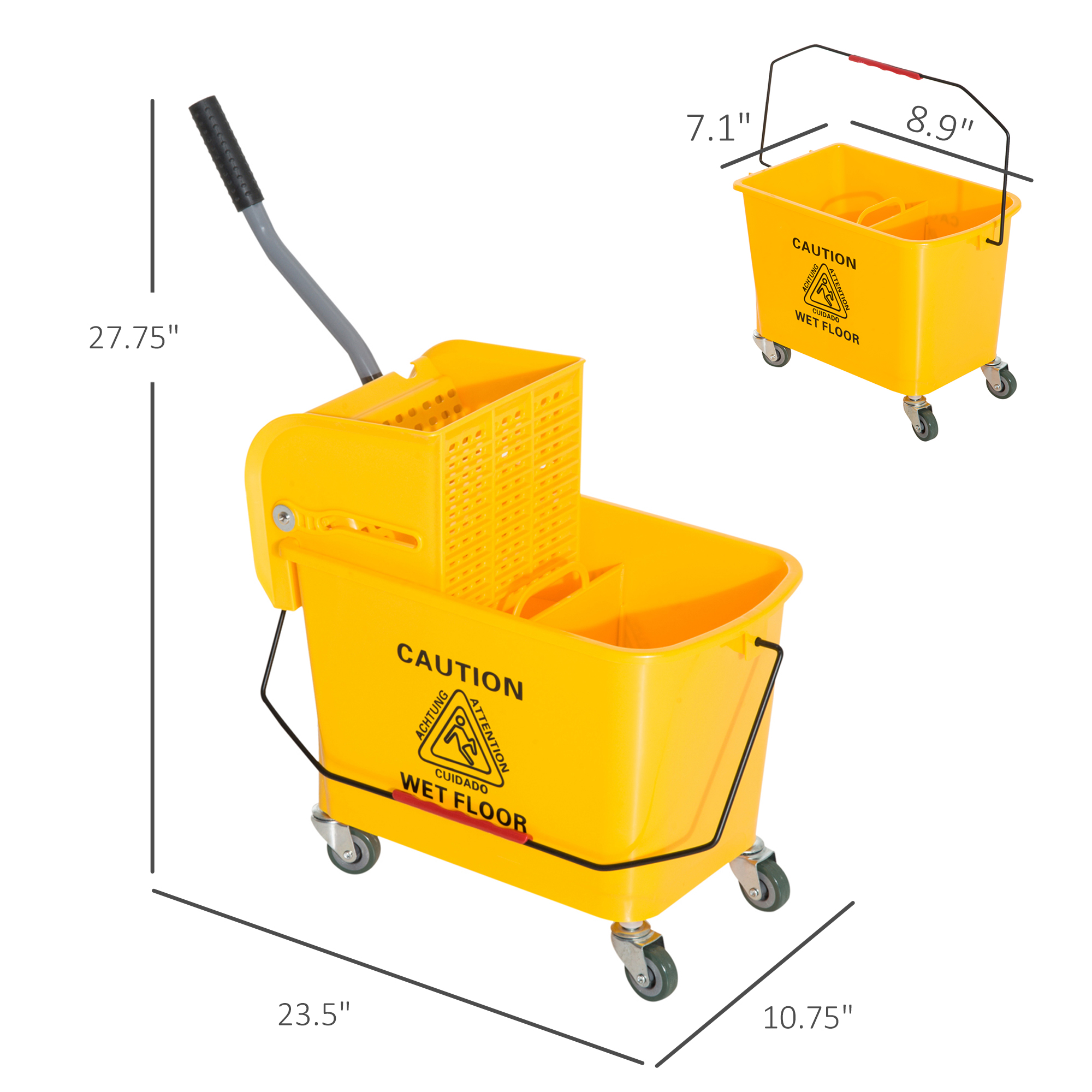 Compact Mop Bucket with Wringer, Mop Bucket on Wheels, 21 Quart, Separate Dirty and Clean Water, Yellow image 2
