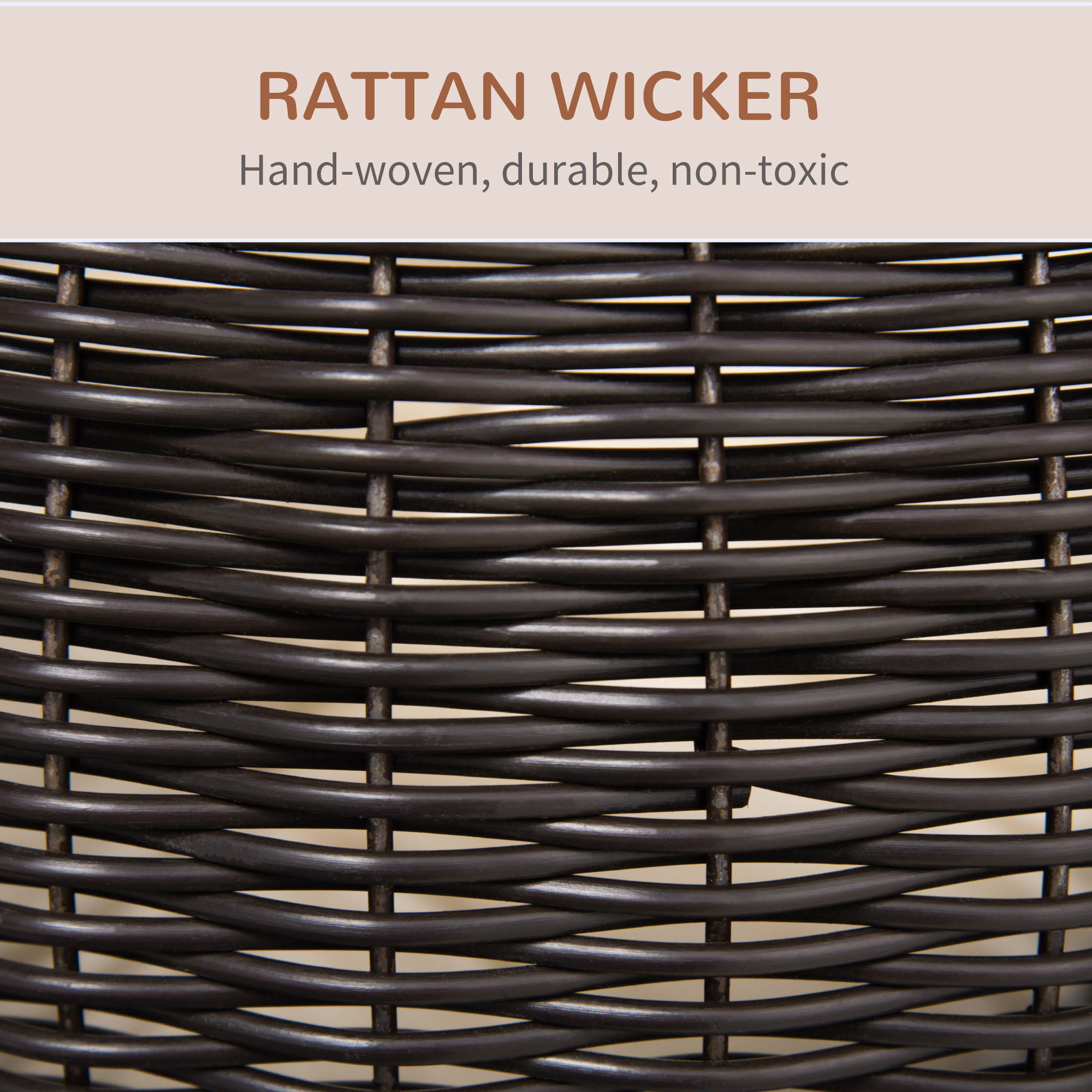  Elevated Cat Bed with Rotatable Egg Chair Pod, Cat Basket Bed with Thick Cushion, Natural Mat Grass Woven Kitty House, Coffee