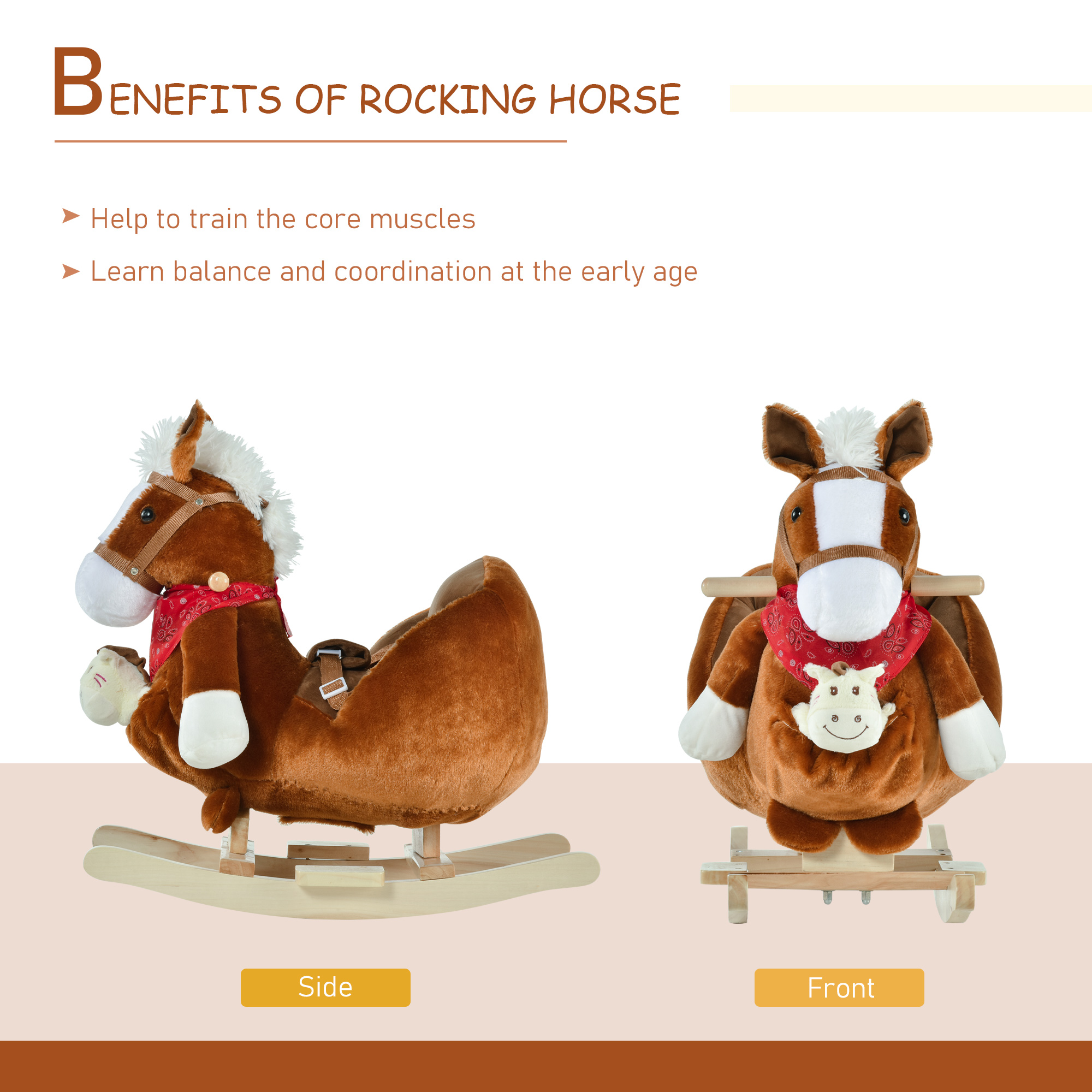 Kids Ride-On Rocking Horse Toy, Rocker with Lullaby Song, Hand Puppets & Soft Plush Fabric for Children… image 4