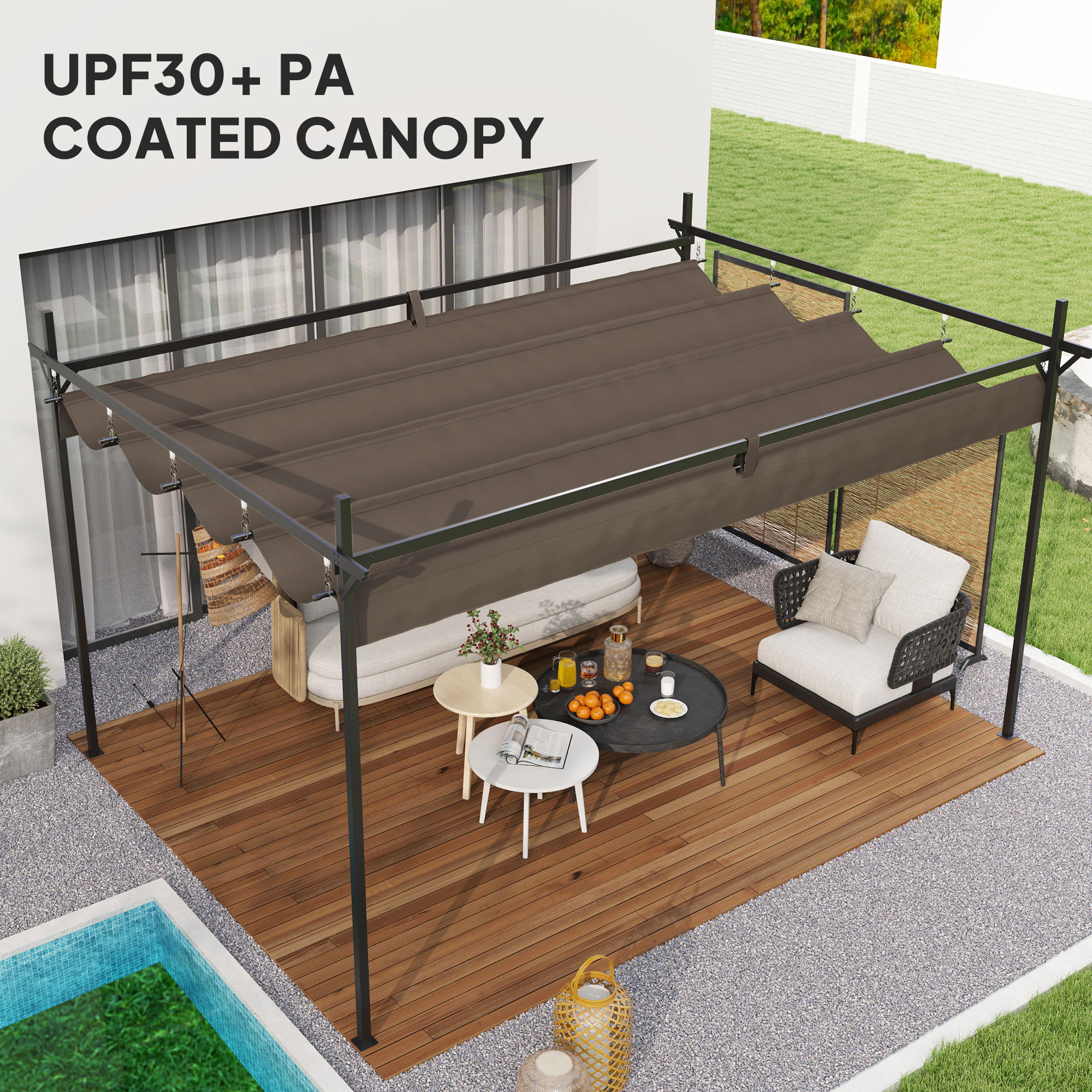 10' x 13' Metal Retractable Pergola Canopy, Outdoor Pergola for Garden, Patio, Backyard, Deck, Brown - Image 3