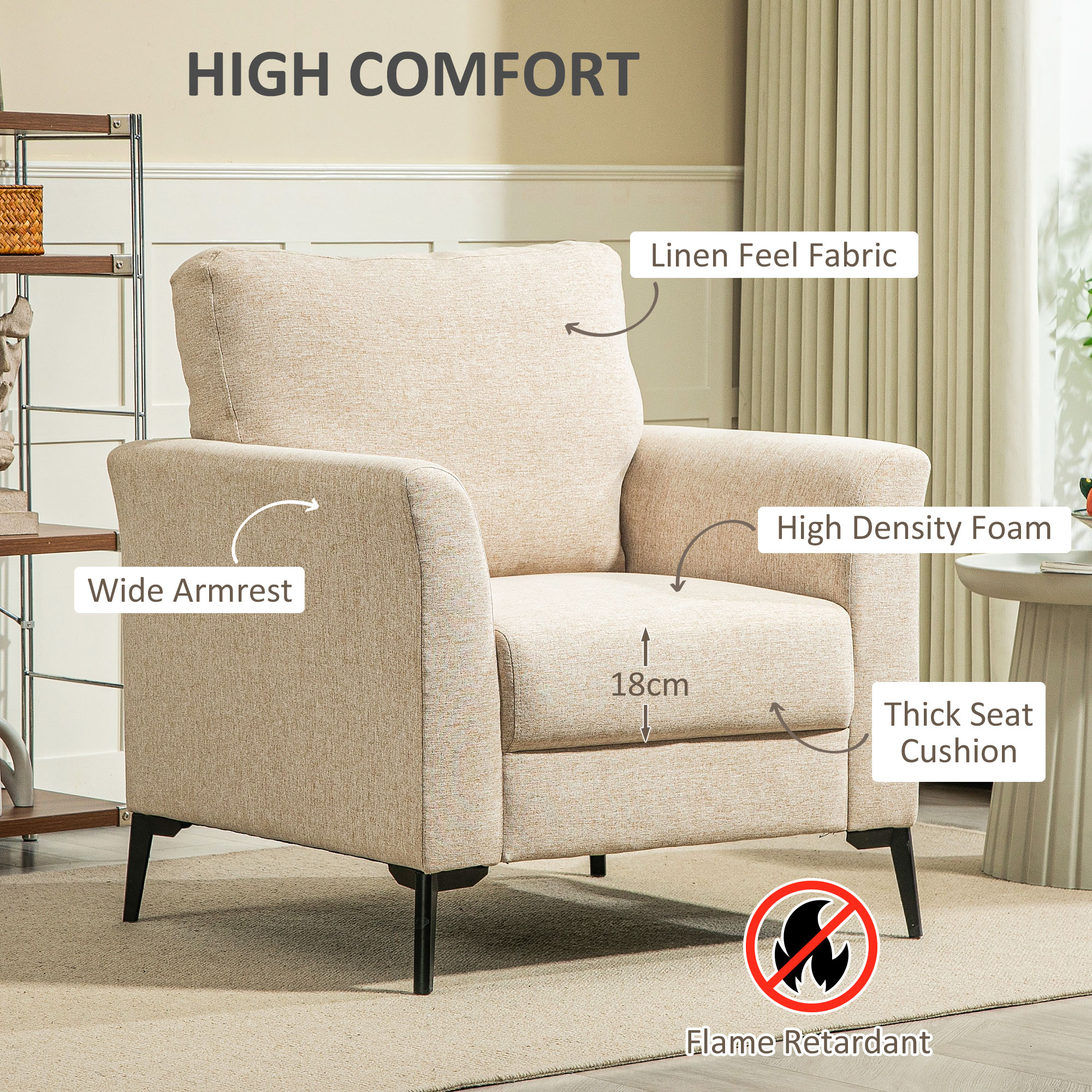 Linen-Look Armchair - Beige — image 4