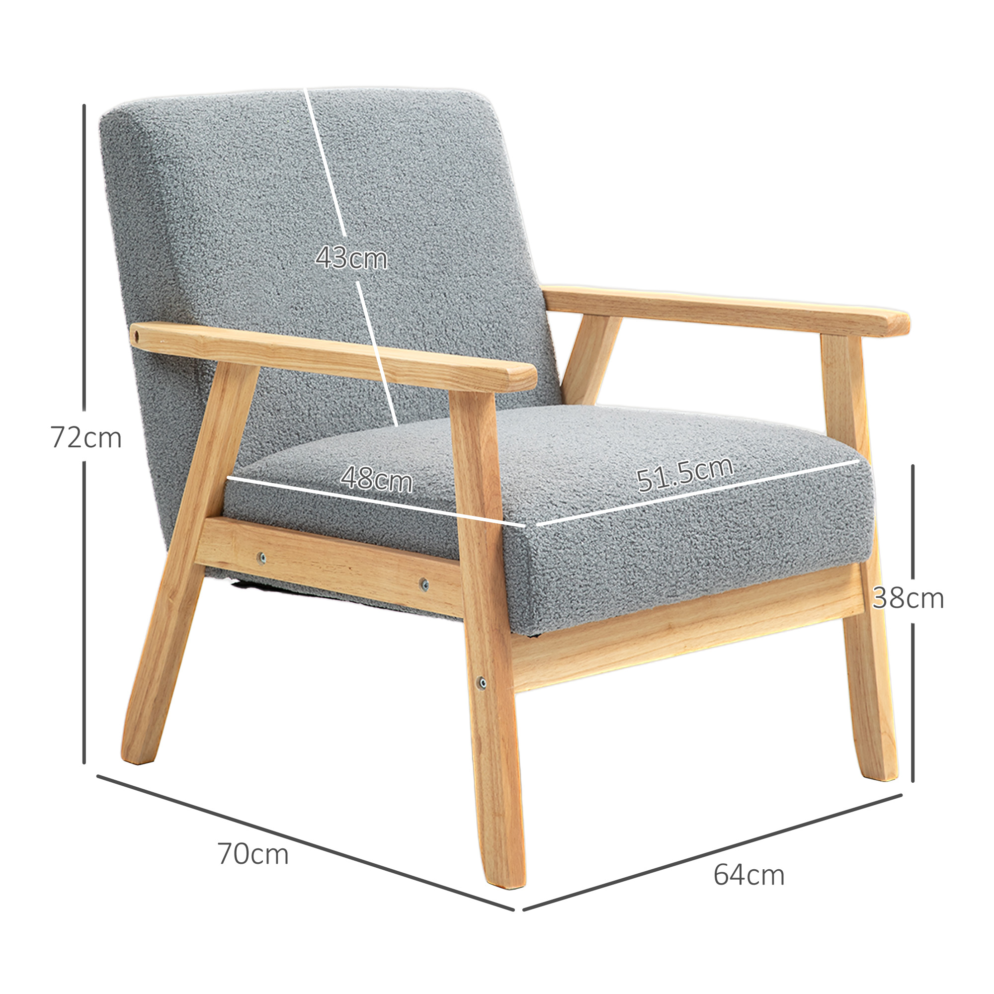 Modern Armchair, Cashmere Upholstered Sofa With Solid Wood Legs And Wide Seat