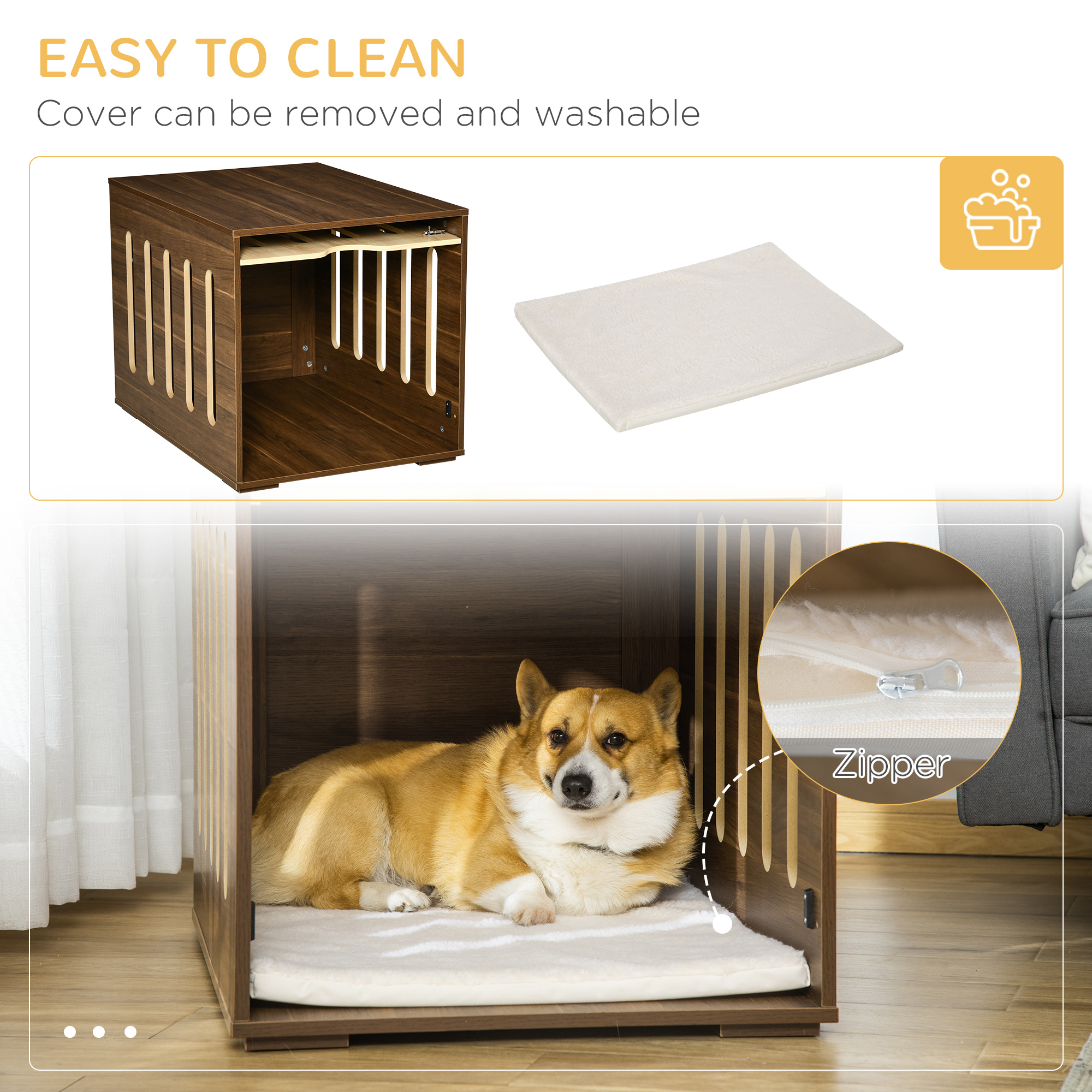  Furniture Style Dog Crate End Table with Removable Door Panel, Dog Crate Bed with Foam Cushion, Safety Lock, Indoor Use, for Small & Medium Dogs, Brown