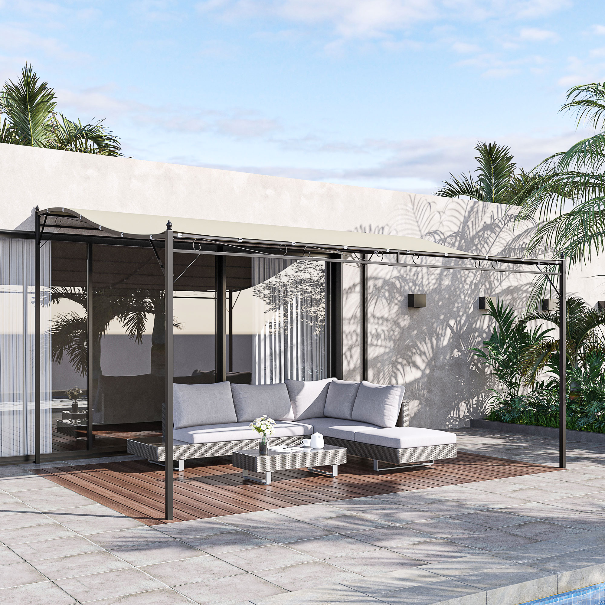 10′ x 13′ Outdoor Pergola Gazebo, Steel Patio Canopy with Weather-Resistant Fabric and Drainage Holes, Cream White