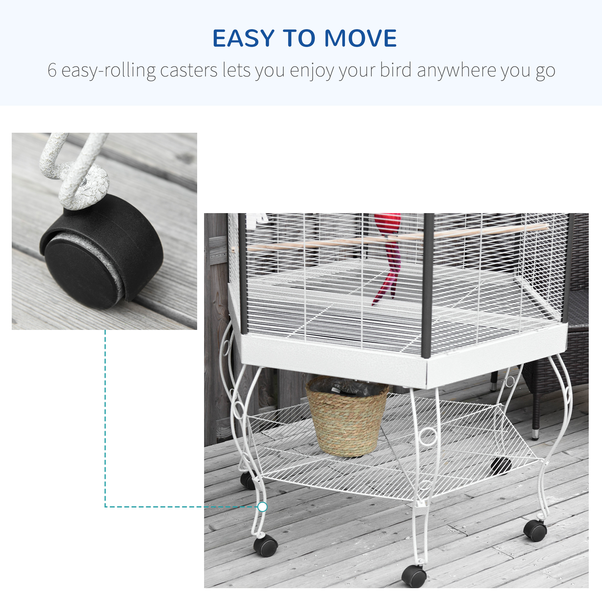  77" Flight Bird Cage Hexagon Covered Canopy Portable Aviary With Storage