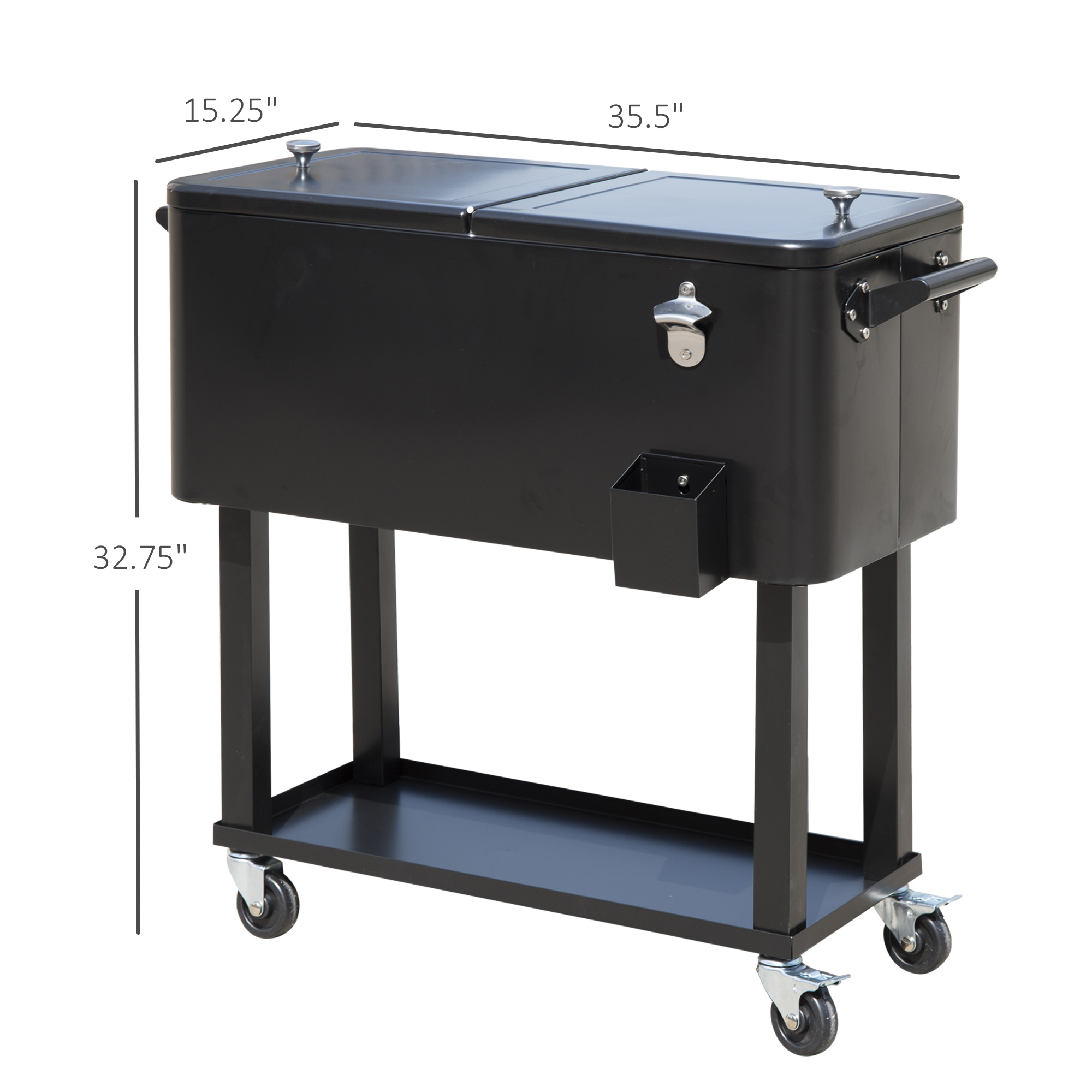  80 QT Rolling Cooling Bins Ice Chest on Wheels Outdoor Stand Up Drink Cooler Cart for Party, Black