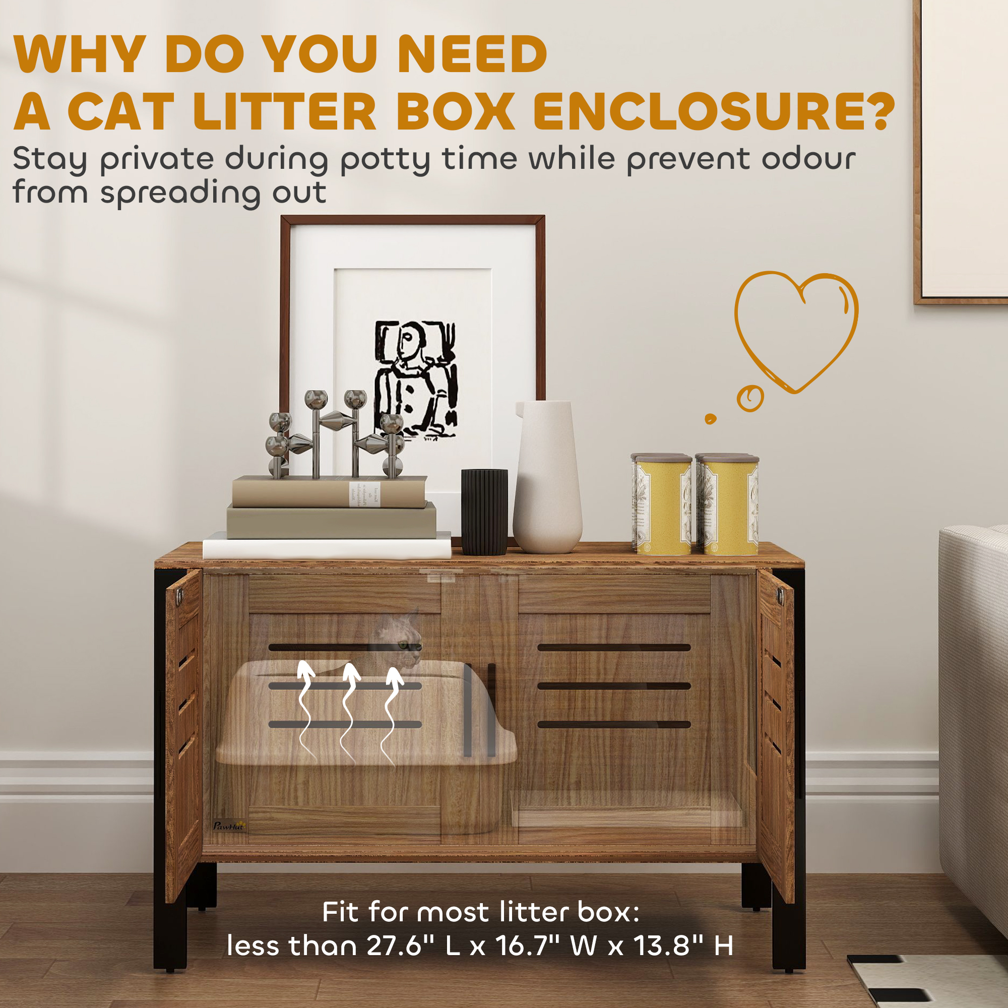  Cat Litter Box Enclosure with Tall Legs, Scratching Board, Dark Brown, 31.5"L x 17.7"W x 19.7"H