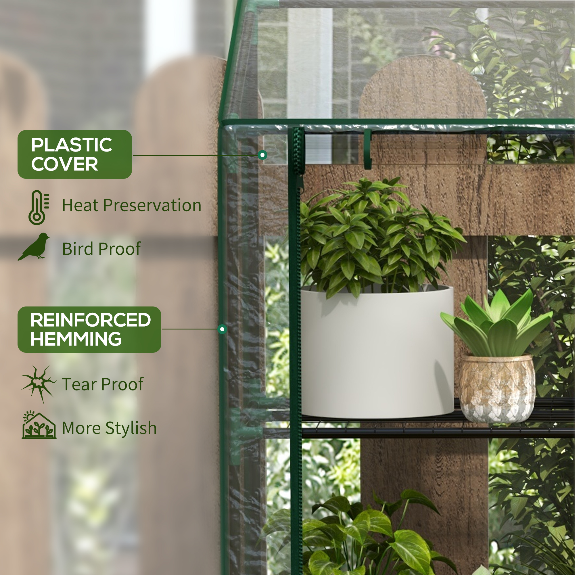 Lean-to Greenhouse, Portable Greenhouse with 3 Tier Shelves, 2 Roll-Up Zippered Doors, 56.3" x 18.1" x… image 3