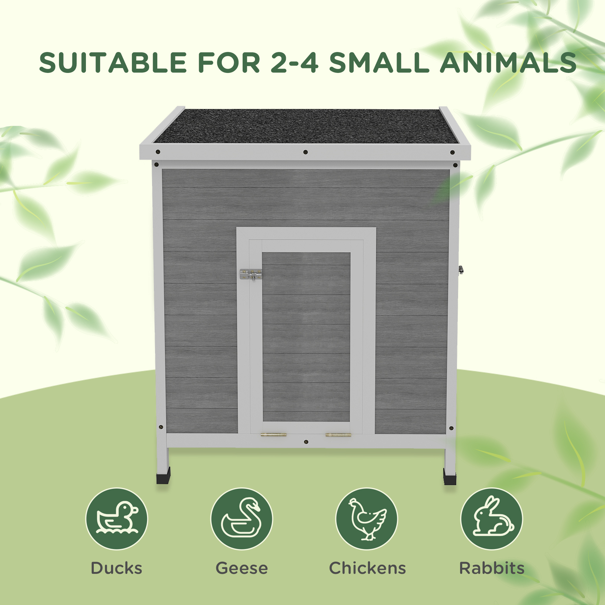  Wooden Duck Coop with Openable Roof, Removable Floor, Double Doors, Ramp, for 2-4 Ducks, Chickens, 25" x 32" x 30"