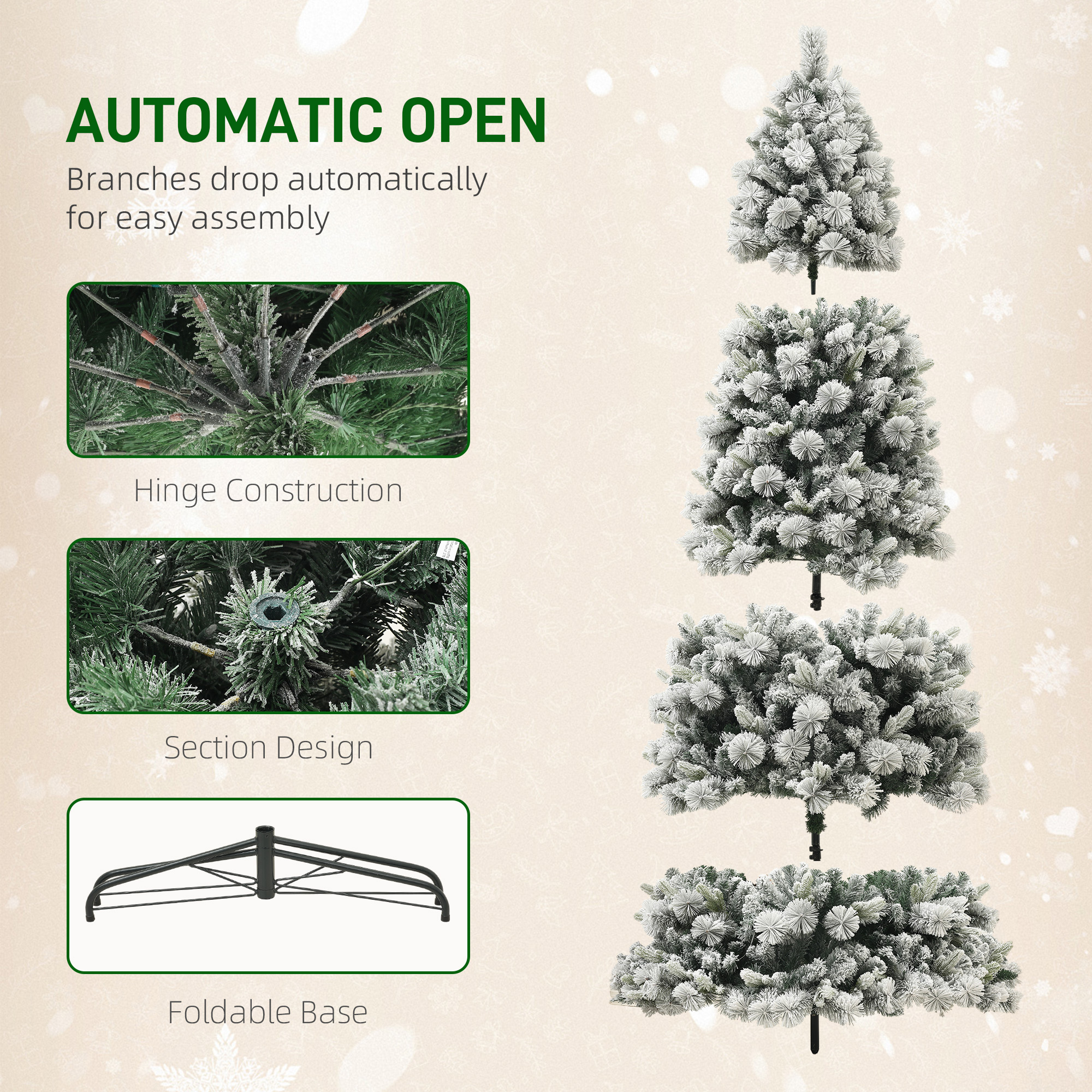  9 ft Prelit Flocked Artificial Christmas Tree with 750 Clear Lights, 2387 Tips, Metal Stand for Home Office Holiday