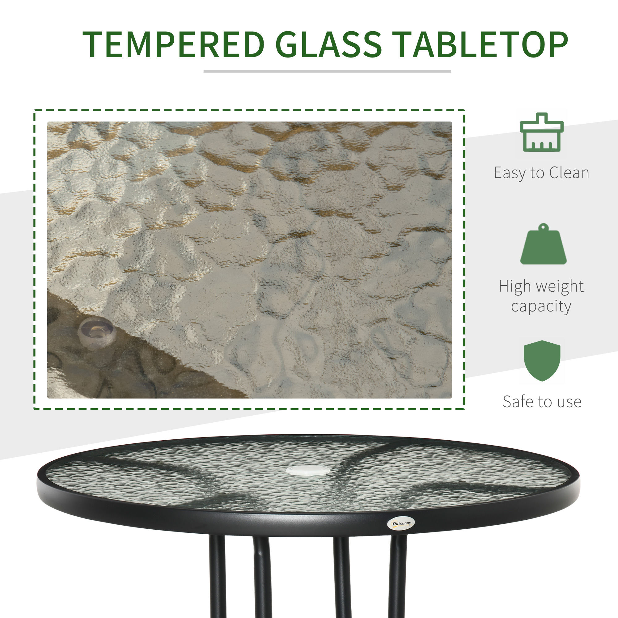 Outdoor 80cm Round Dining Table Tempered Glass Top Steel Frame Bistro Coffee — image 5